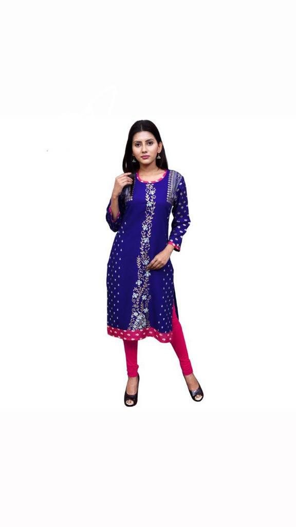 Women Fancy Pure Cotton 3/4 Sleeve Round Neck Casual Daily Wear Kurti With leggi