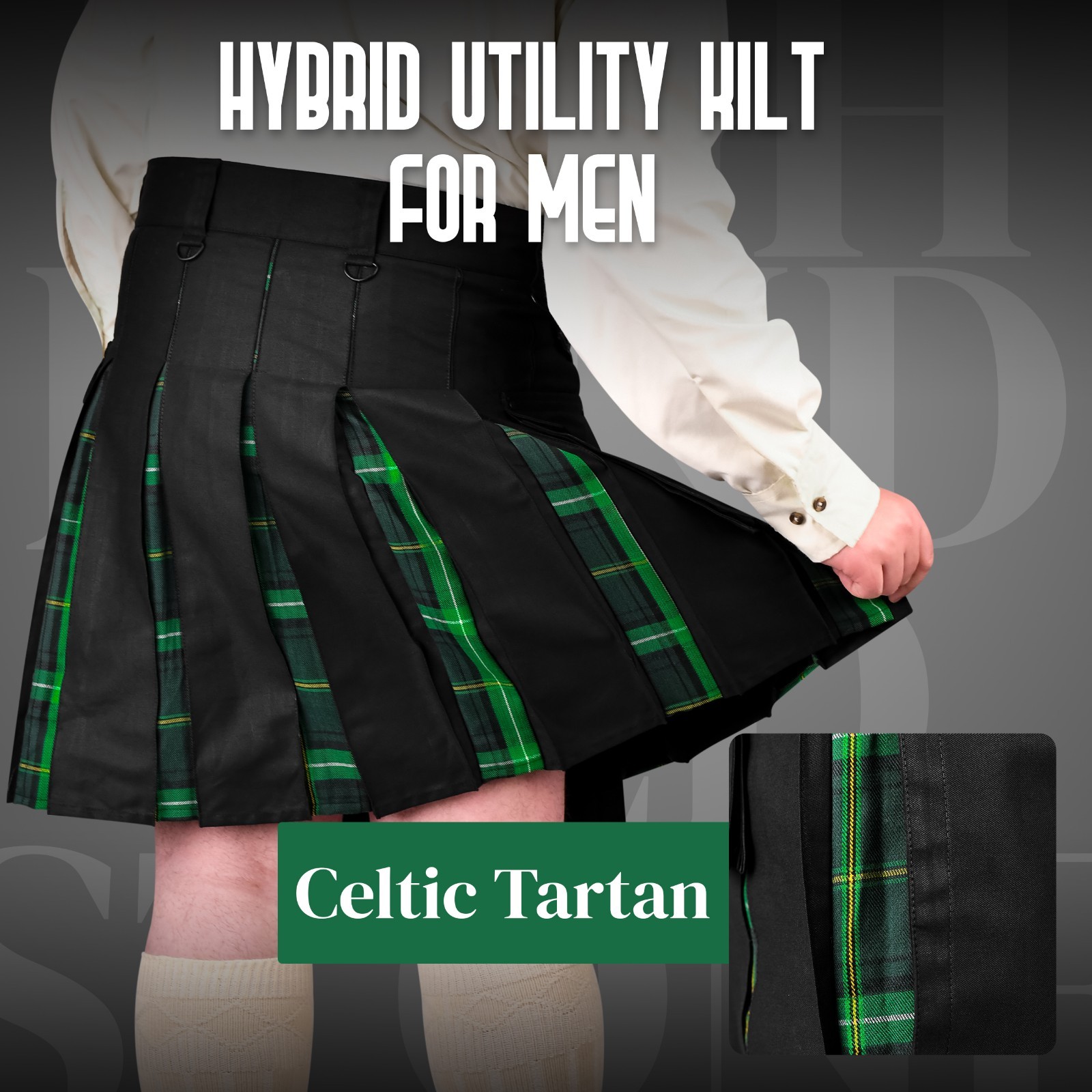 Hybrid Utility Kilts for Men Scottish Traditional Kilt with Flashes (Celtic)