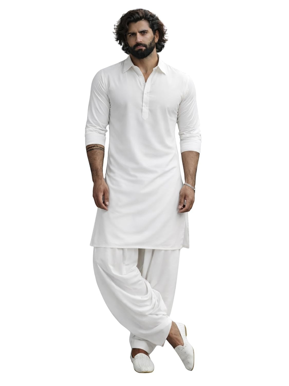 Men’s Traditional Pathani Kurta Pajama Set Cotton Ethnic Indian Wedding Wear