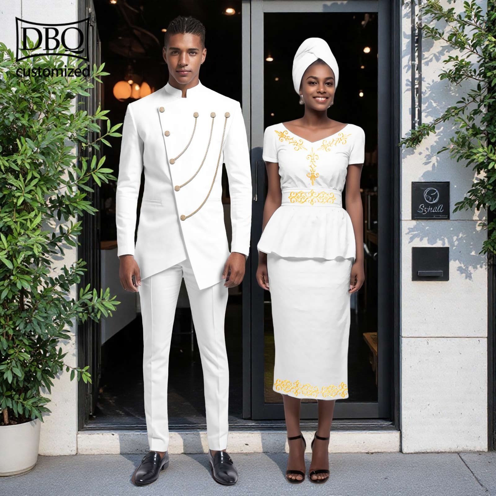 African Couple Matching Clothes Solid Men Jacket Pants Set Women Shirt Skirt Set