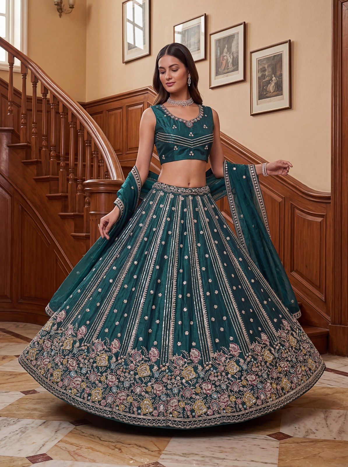 Women’s Fendi Silk Lehenga Choli Designer Reception Engagement Outfit