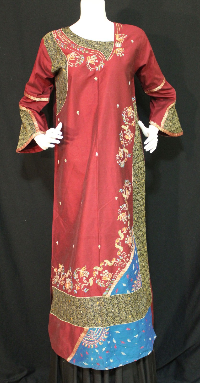 Sameera Fashions India Size Small Maxi Kurti Burgundy & Mixed Prints Full Sleeve