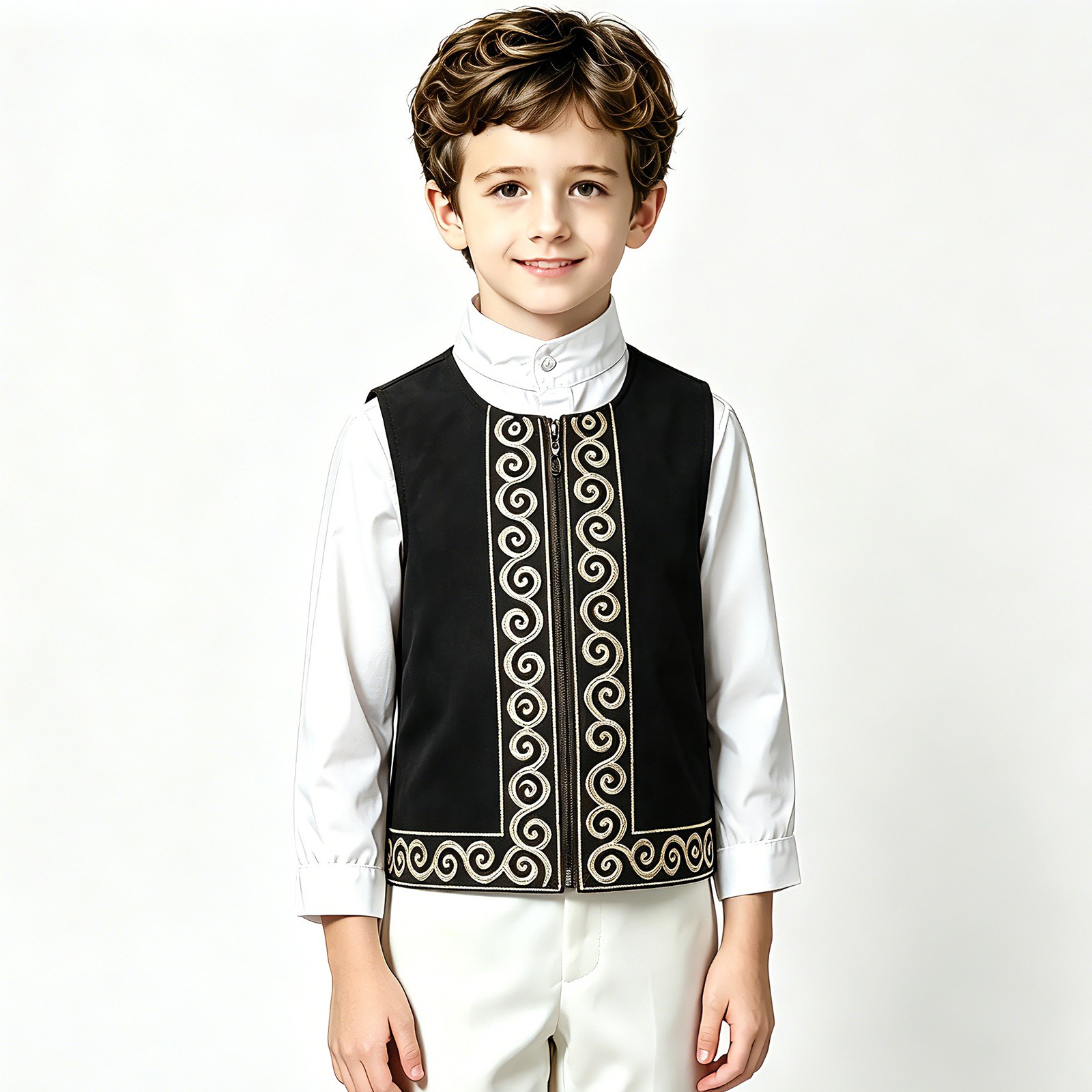 Kids Boys Floral Embroidery Sleeveless Vest Thin Traditional Ethnic Cardigan New