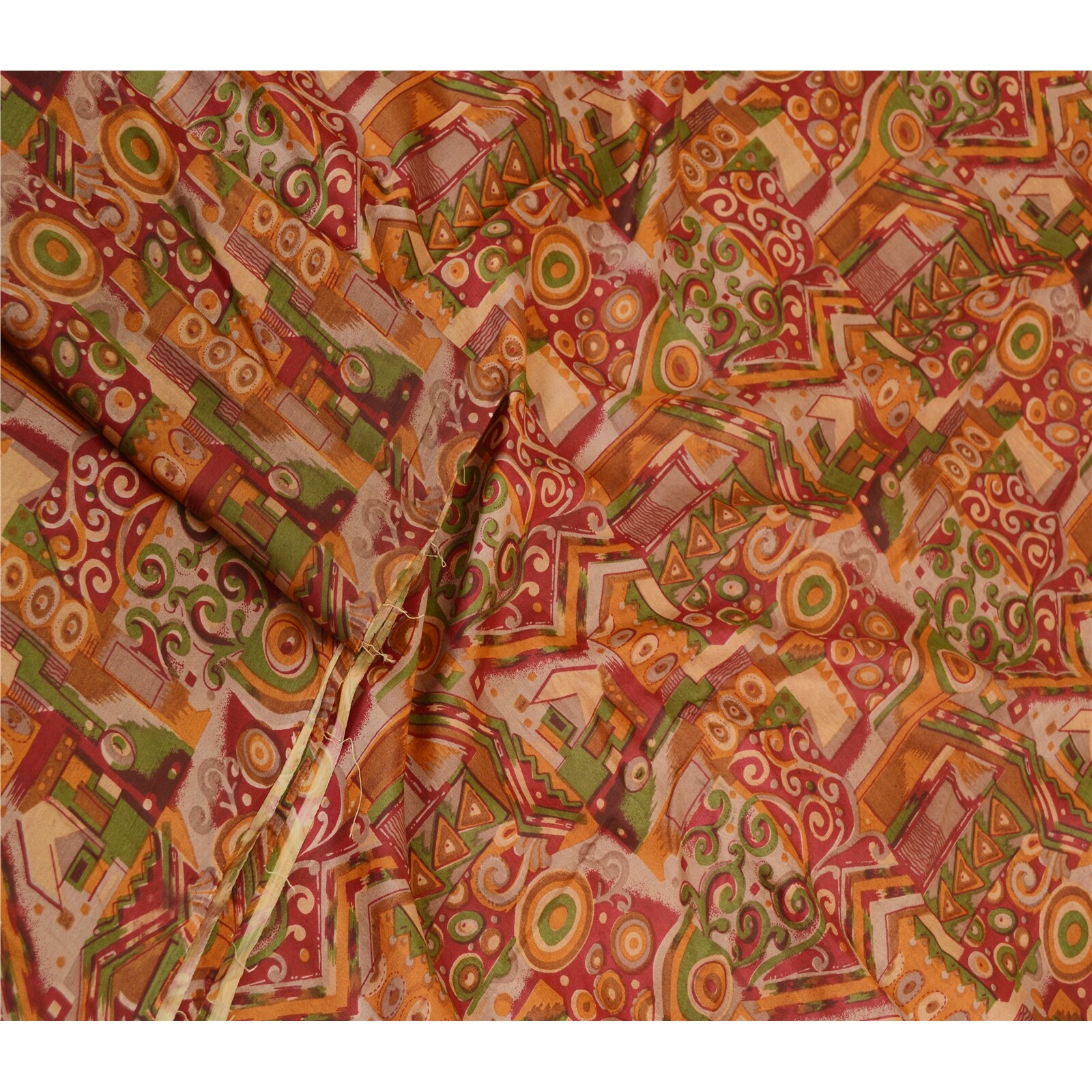 Sanskriti Vintage Sarees Red Quilting Felting Craft Fabric Pure Silk Print Sari