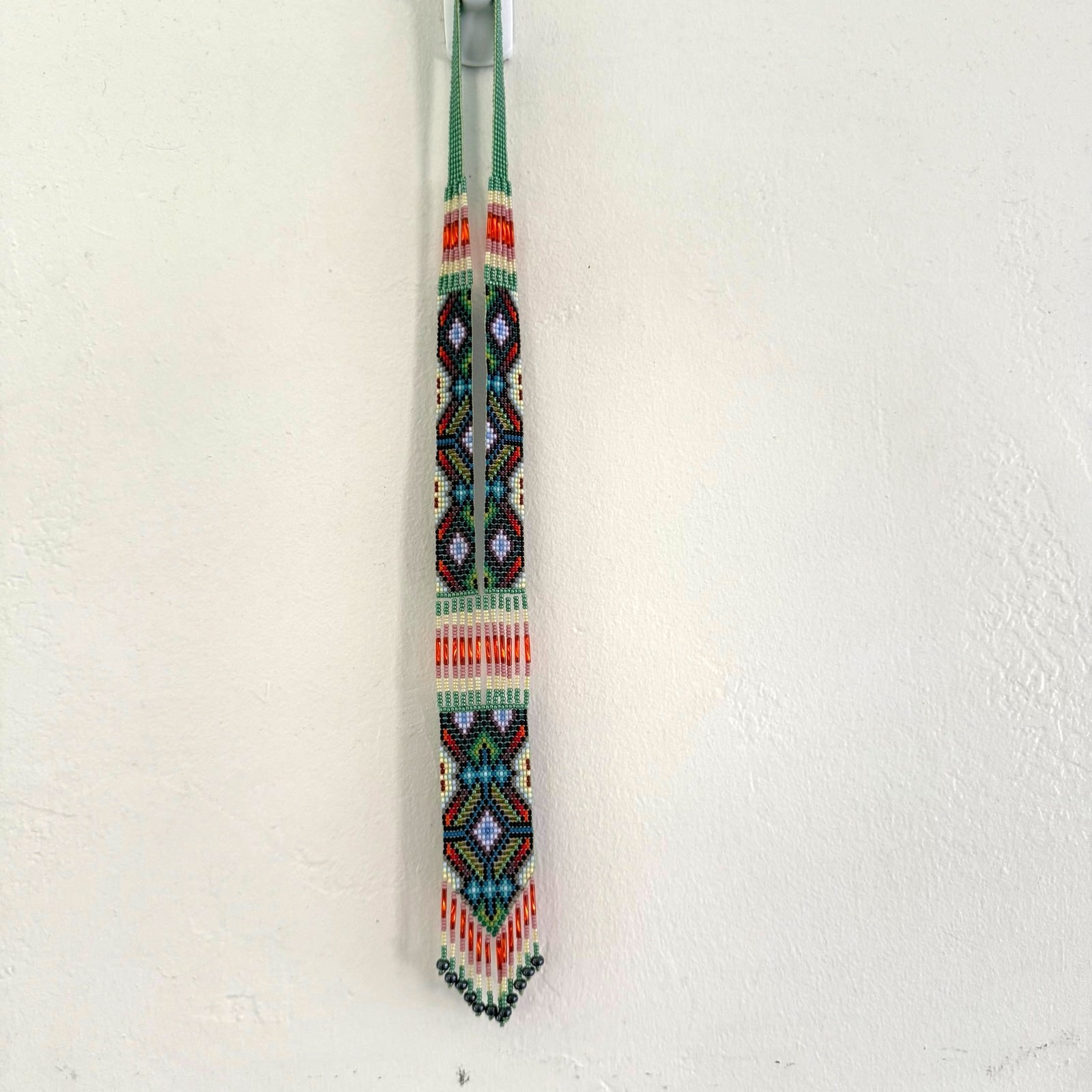 Native American Seed Beaded Necklace Handmade Multicolor Fringe Boho Unisex
