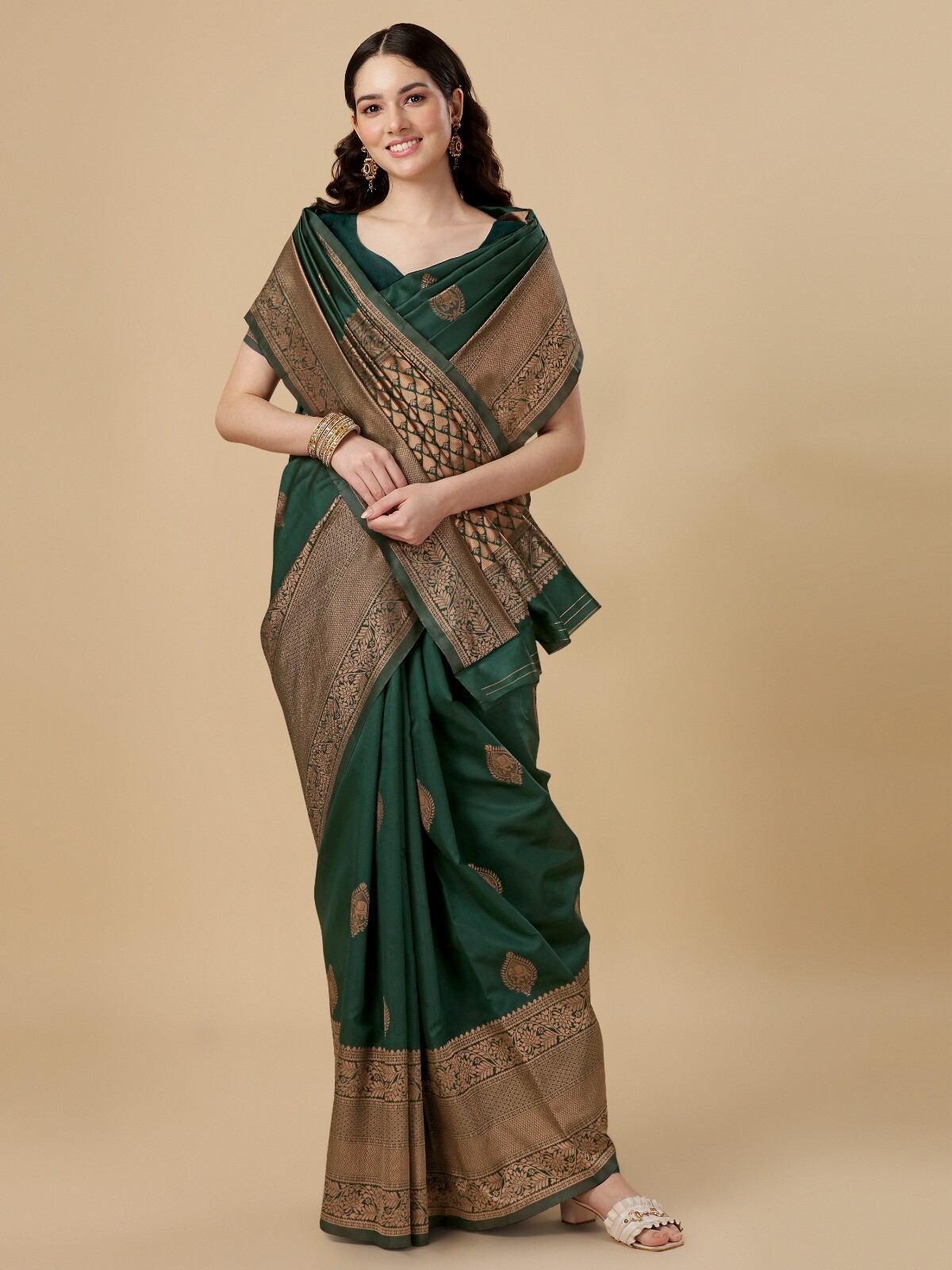 Areca Designer Copper Gajraj Green Silk saree blouses women Saree Cut- 5.5 Meter