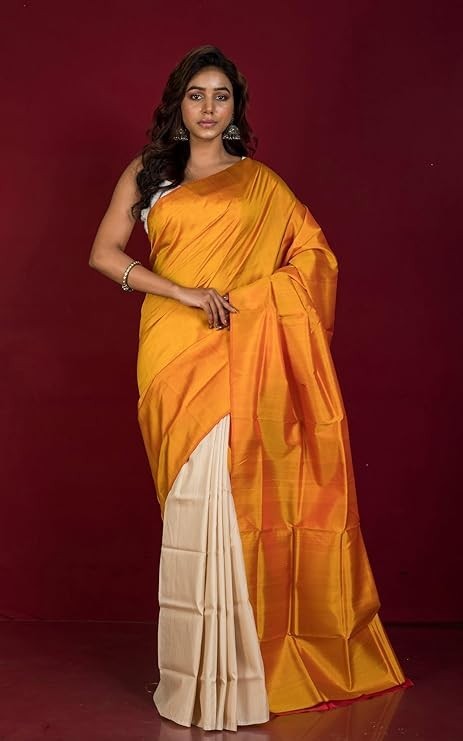 Designer Half Bishnupuri Katan Pure Silk and Half Gachi Tussar Silk Saree