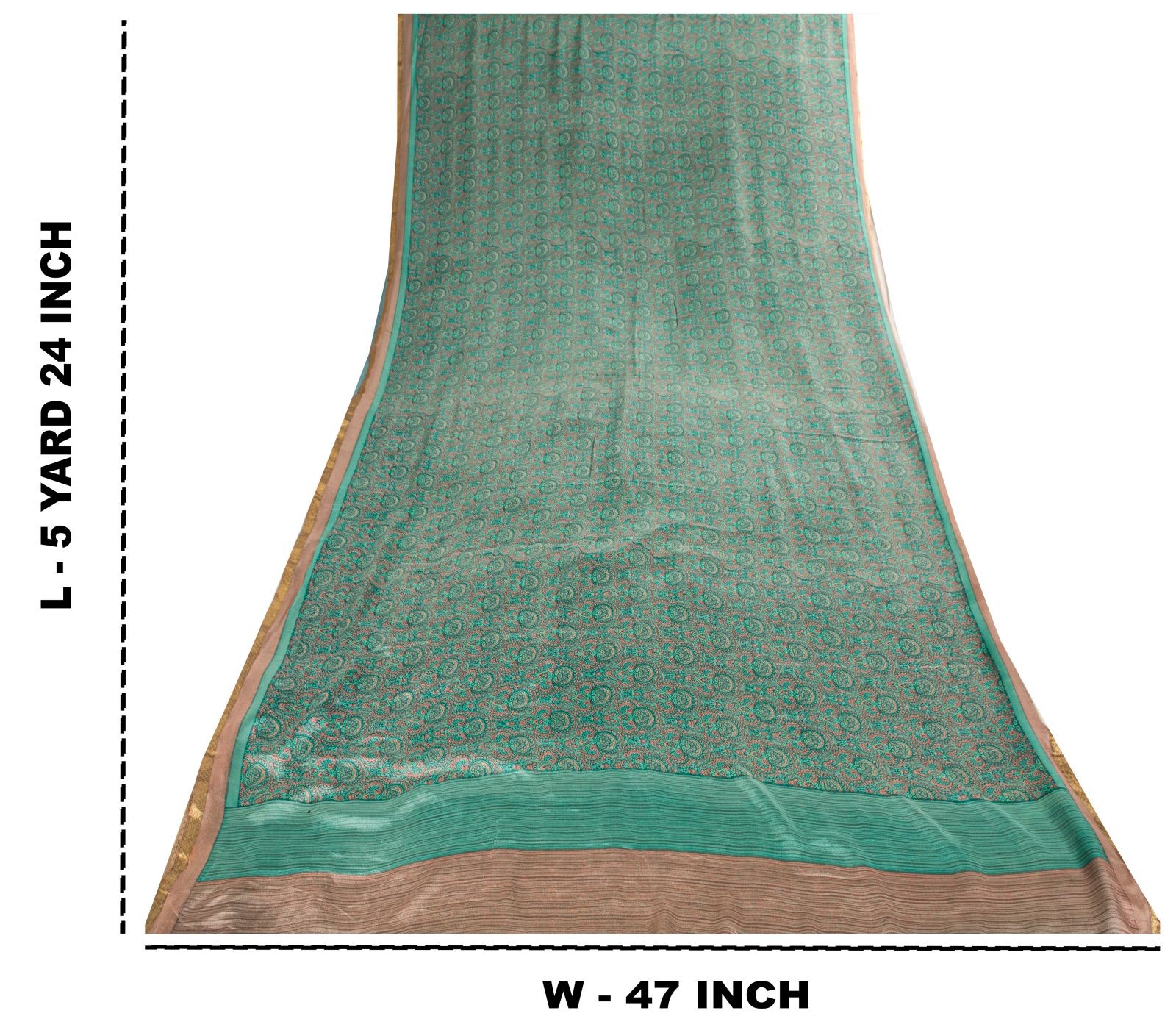 Sanskriti Vintage Saree Green Soft Pure Silk Floral Printed Sari 5.5+Yd Fabric