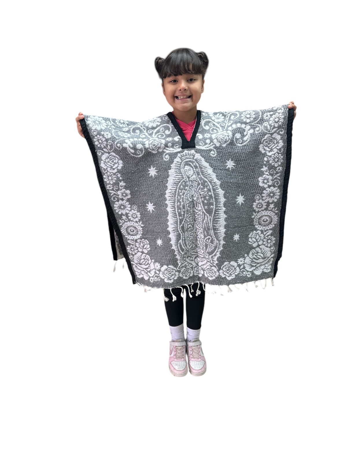 KIDS VIRGEN DE GUADALUPE PONCHO , BLANKET GABAN , 6-12 YEARS , LIGHT GRAY