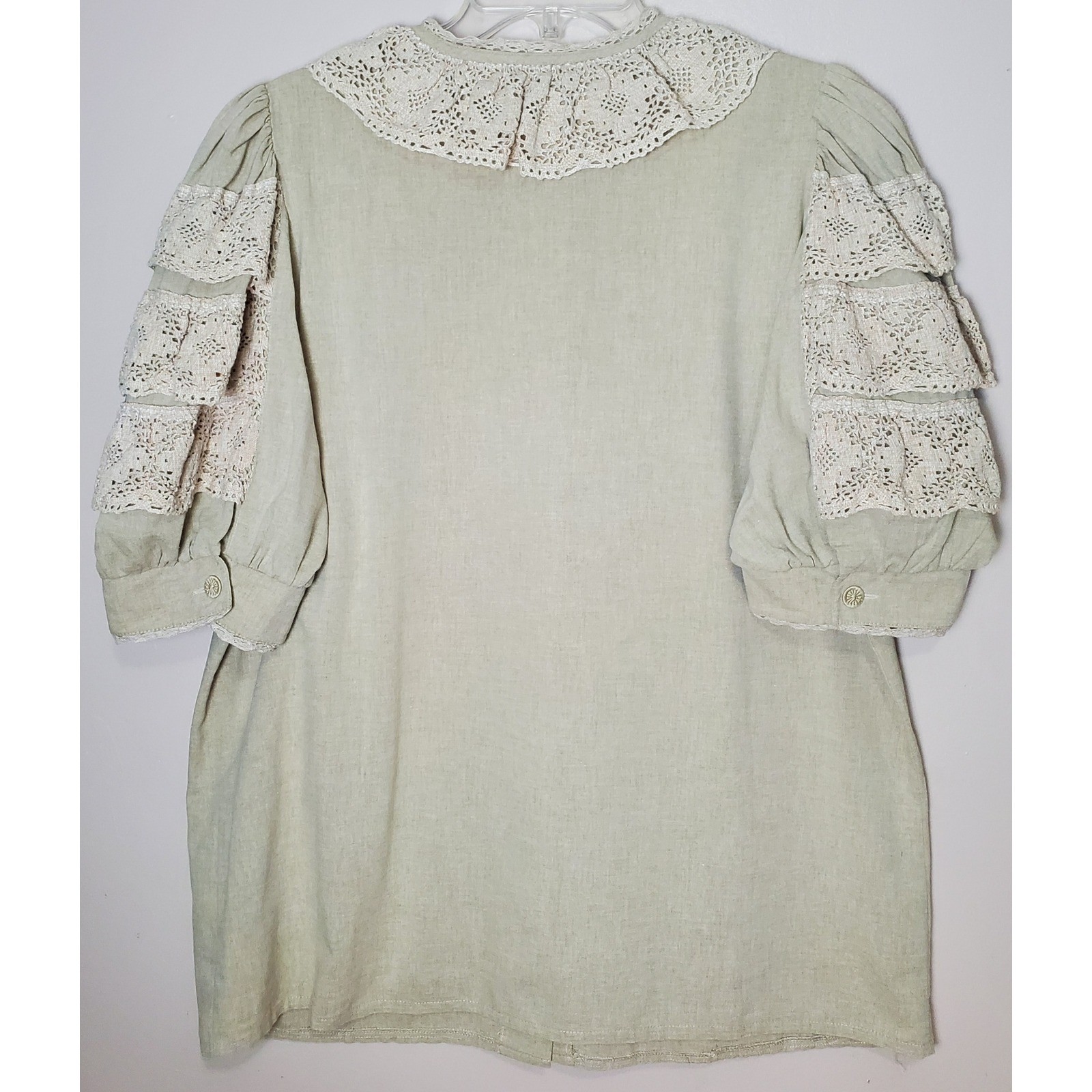 Landhaus Mode XL Beige Peasant Blouse Lace Prairie Cottagecore Lagenlook Boho