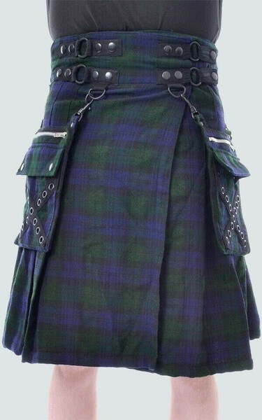 Men Scottish Black Watch Utility Tartan Kilt Gothic Kilts For Men 100% Acrylic W