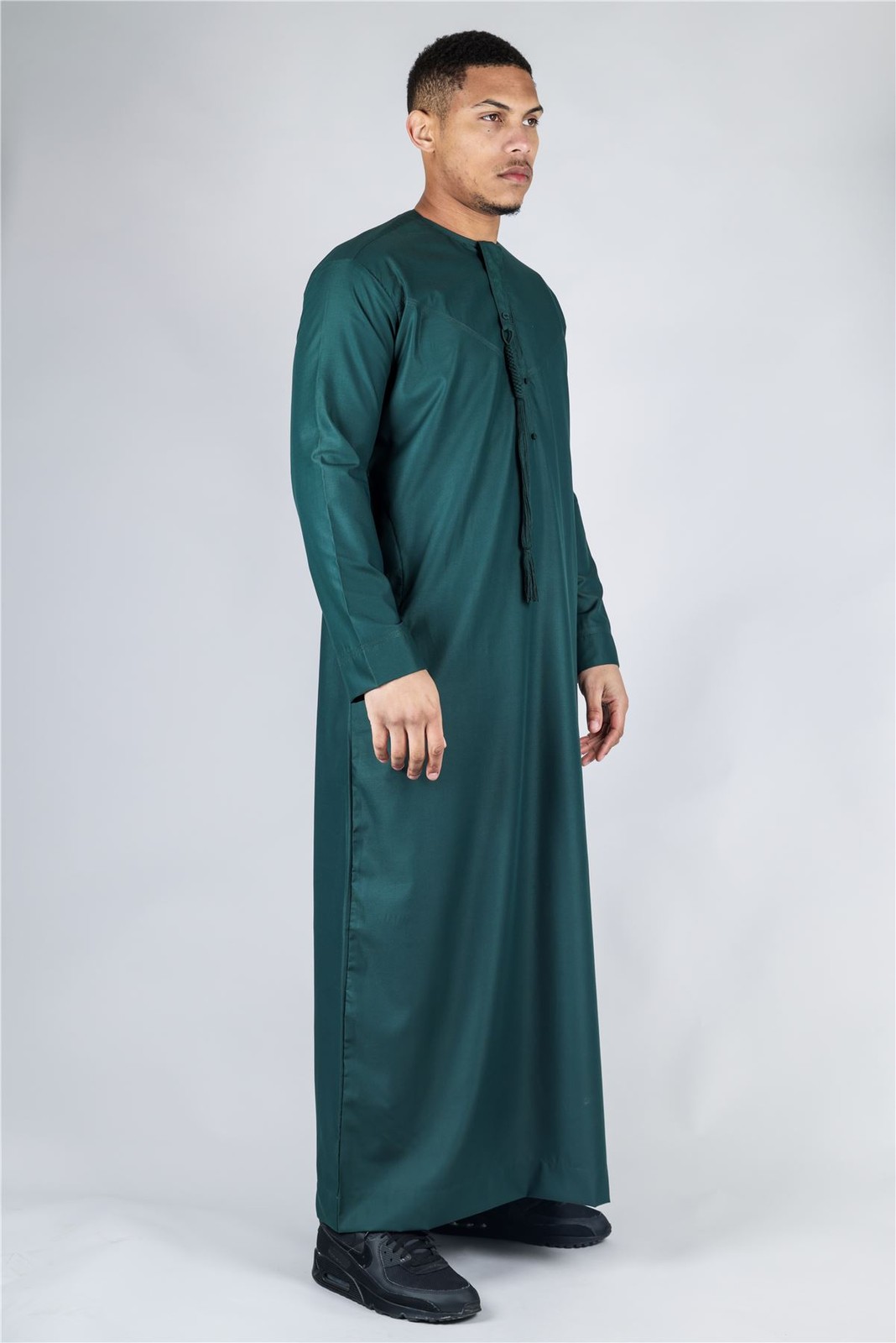 Men’s Olive Thobe Emirati Islamic Clothing String Tassel | Thobez