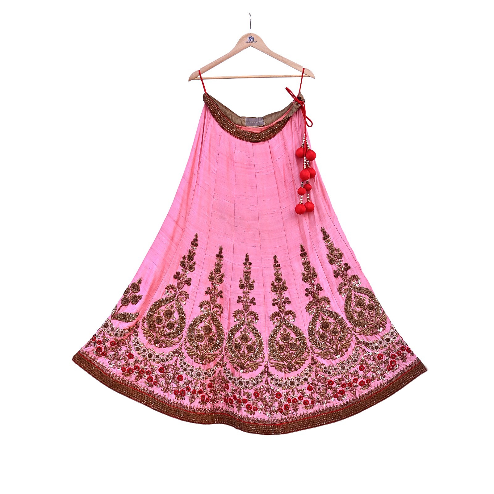 Indian Heavy Pink Red Raw Silk & Net Hand Embroidered Designer Lehenga 3pcs Set