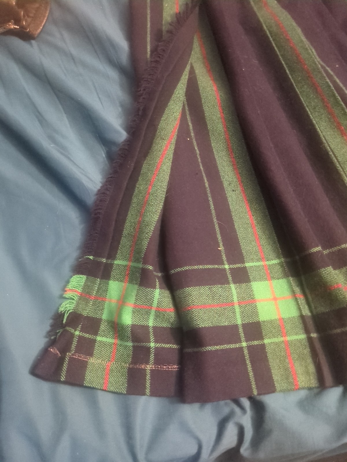 GLENISLA Scotland Wool Kilt Pleated Wrap Midi Skirt Plaid Buckle Size 10
