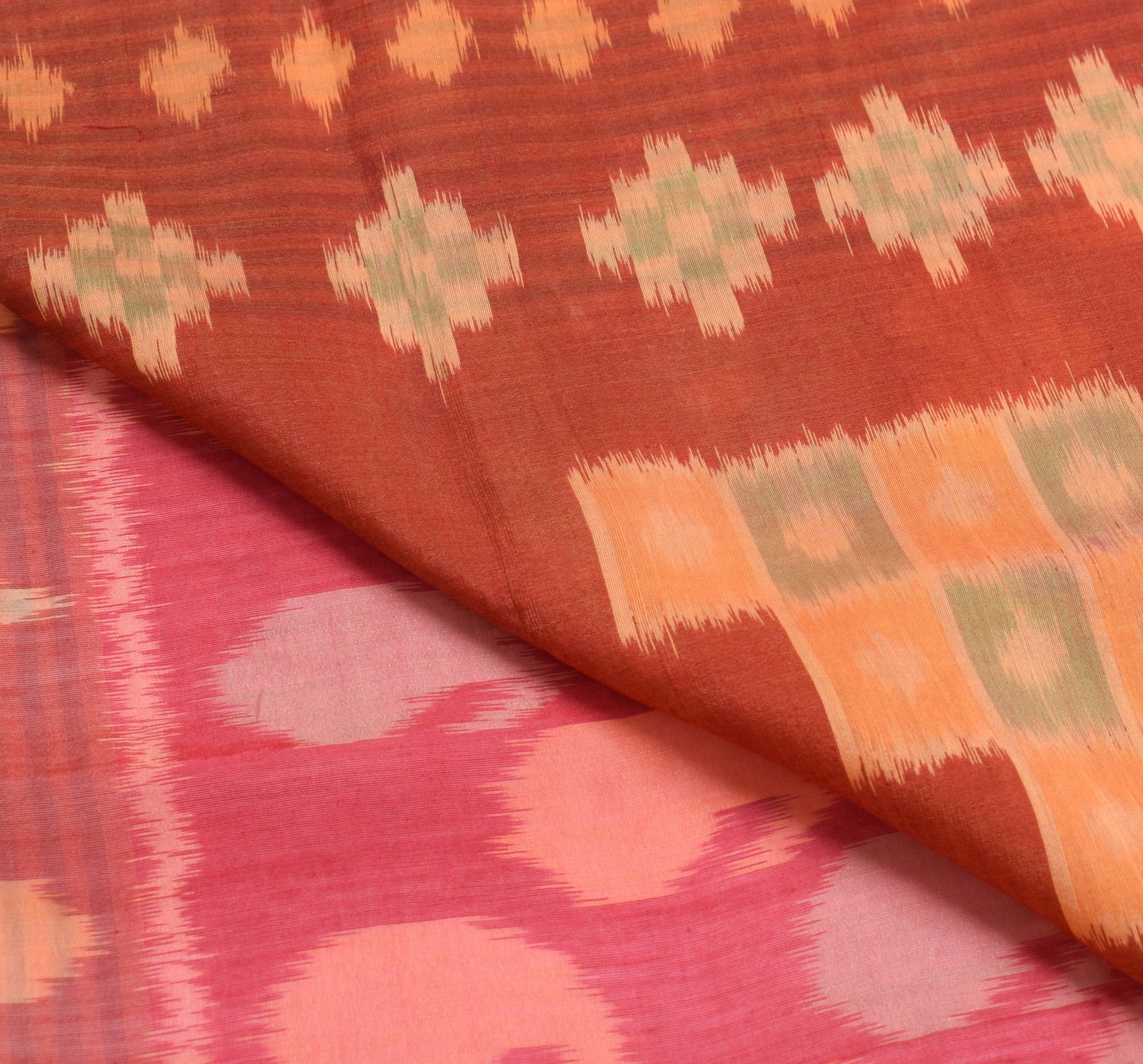 Sushila Vintage Sambalpuri Ikat Saree Hand Woven Pure Silk Red Sari Fabric