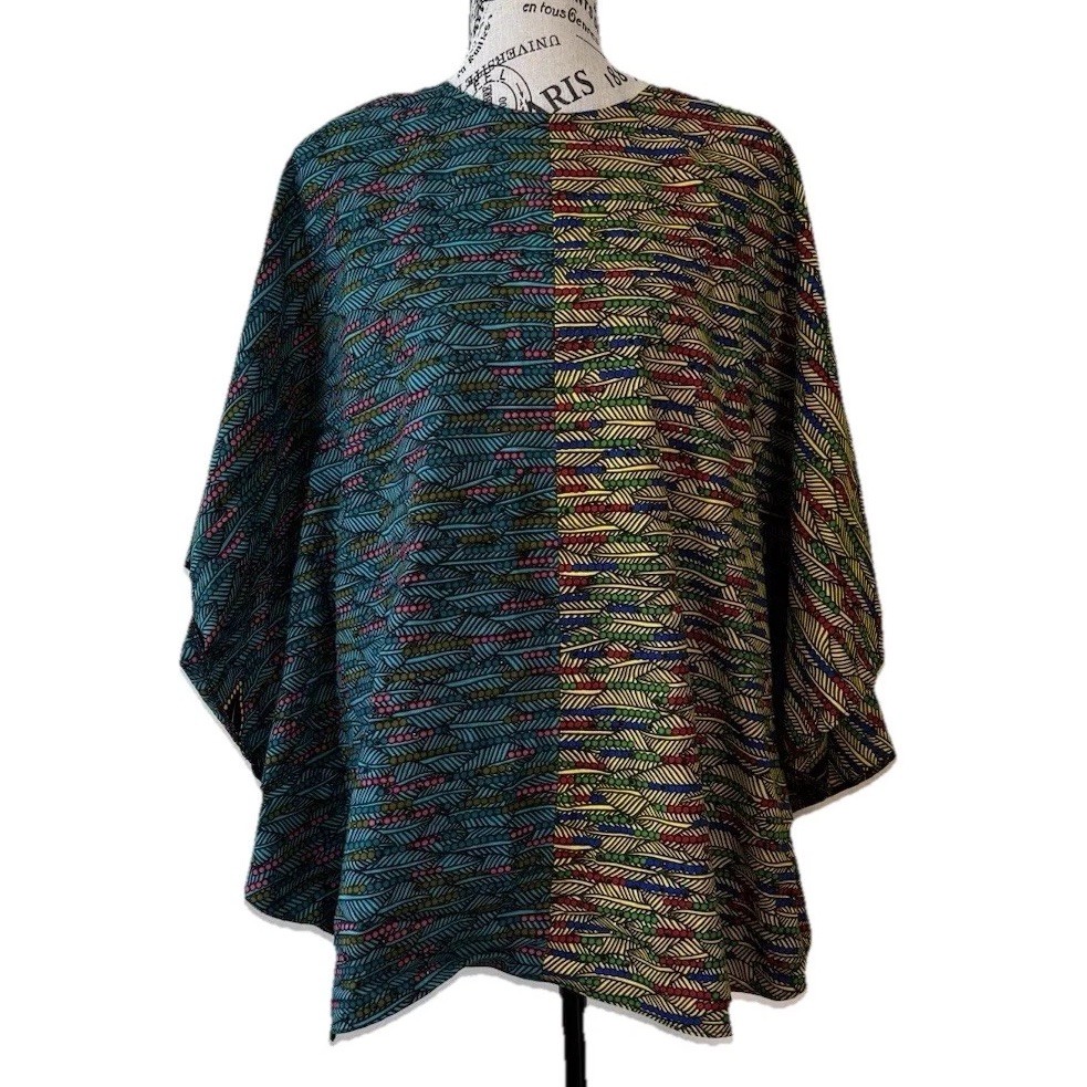 DEBO Couture Boho Poncho Kimono Wrap Colorblock Ruana One Size Artsy