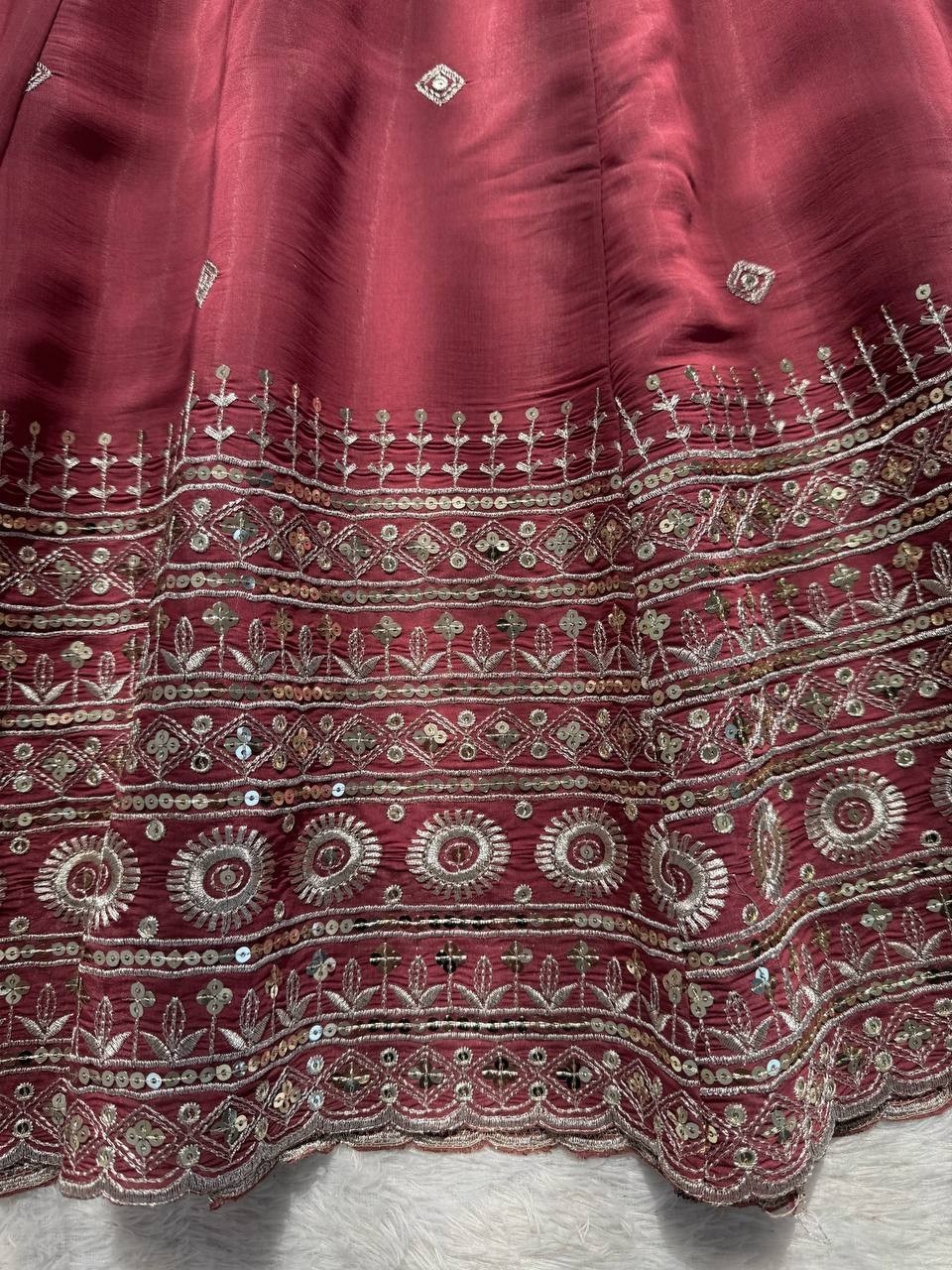 Latest Mul Chanderi Silk Maroon Gown Bottom With Dupatta For Festive Wear