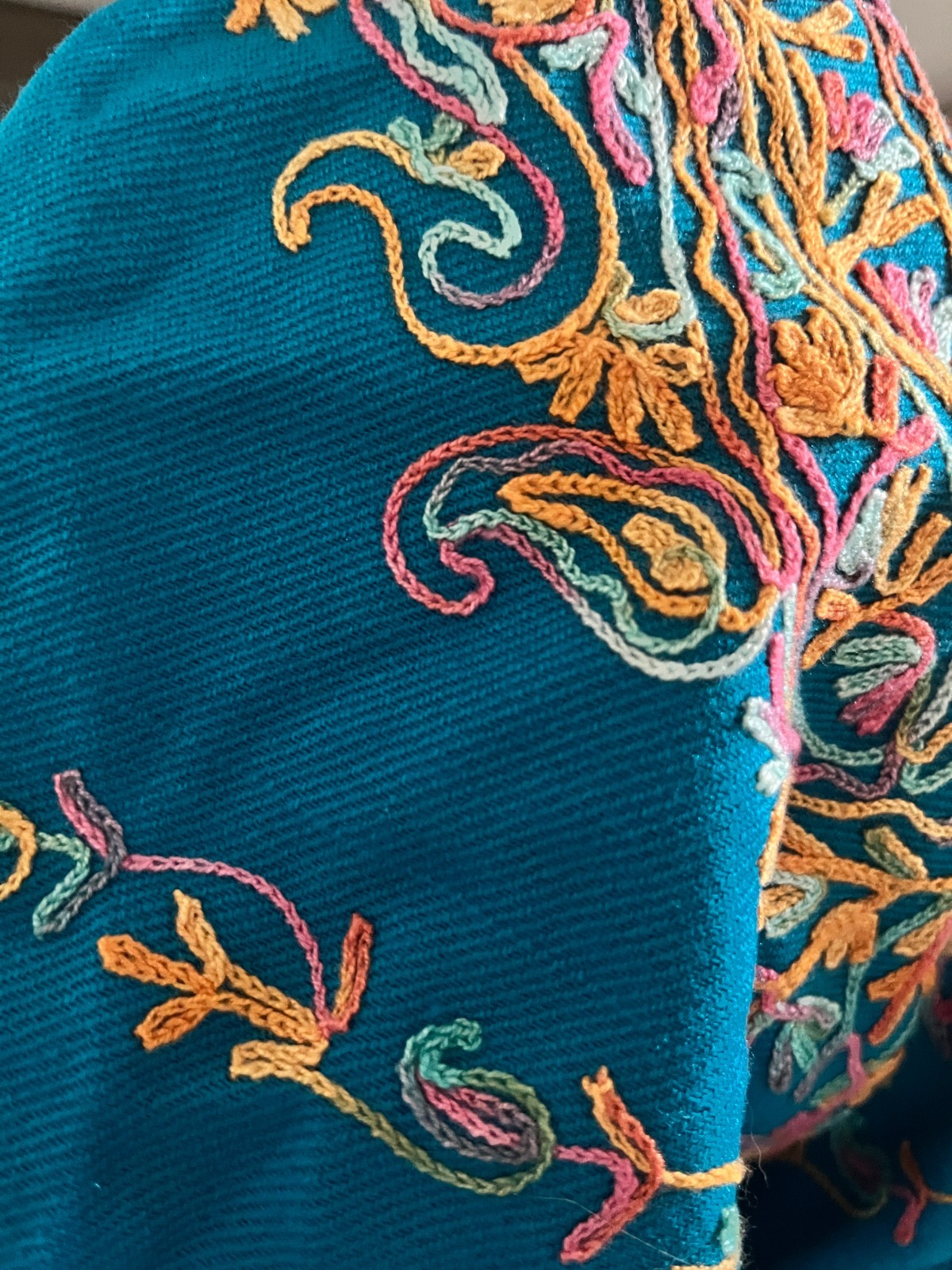 Boho Embroidered Teal Fringe Kids Poncho Cape Mexican Style