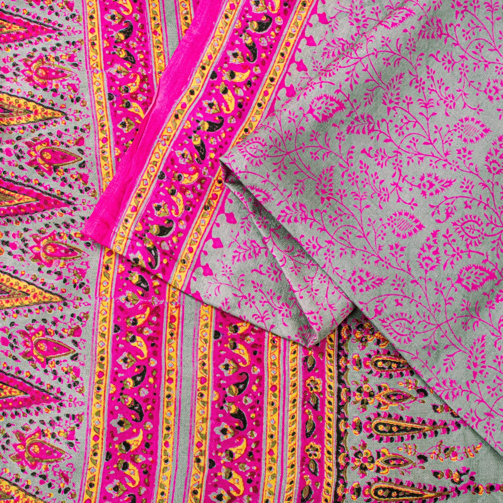 Sanskriti Vintage Sari Soft Pink Pure Silk Rotary Floral Print Saree 6+Yd Craft