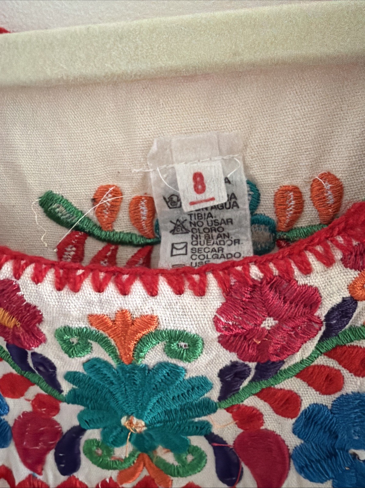 Handmade Mexican Dress Girls Floral Embroidered Maria Puebla Dress Size 8