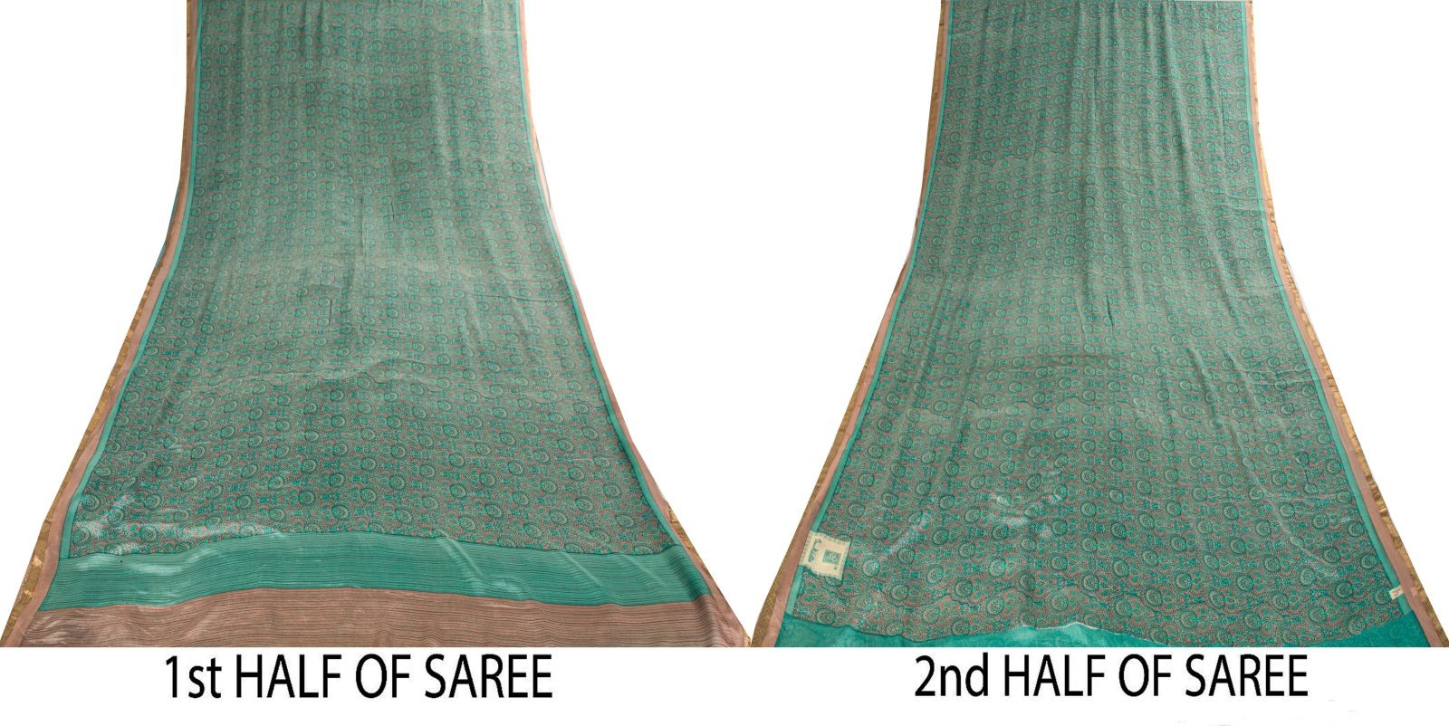 Sanskriti Vintage Saree Green Soft Pure Silk Floral Printed Sari 5.5+Yd Fabric