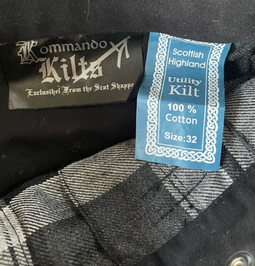 Kommando Scottish Highland Utility Black Gray White Kilt Size 32