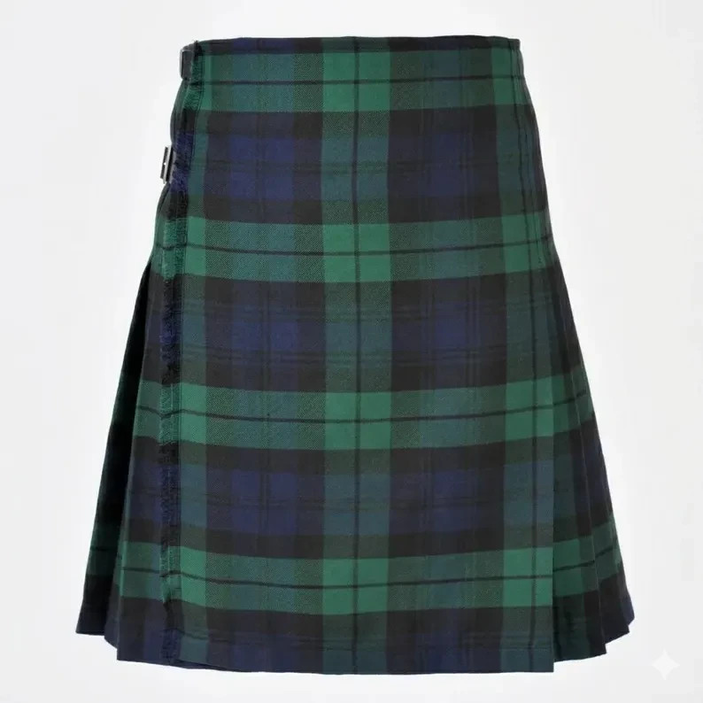 Black Watch Modern Tartan Kilt – Handmade Heavy Weight Acrylic Wool, Leather Str