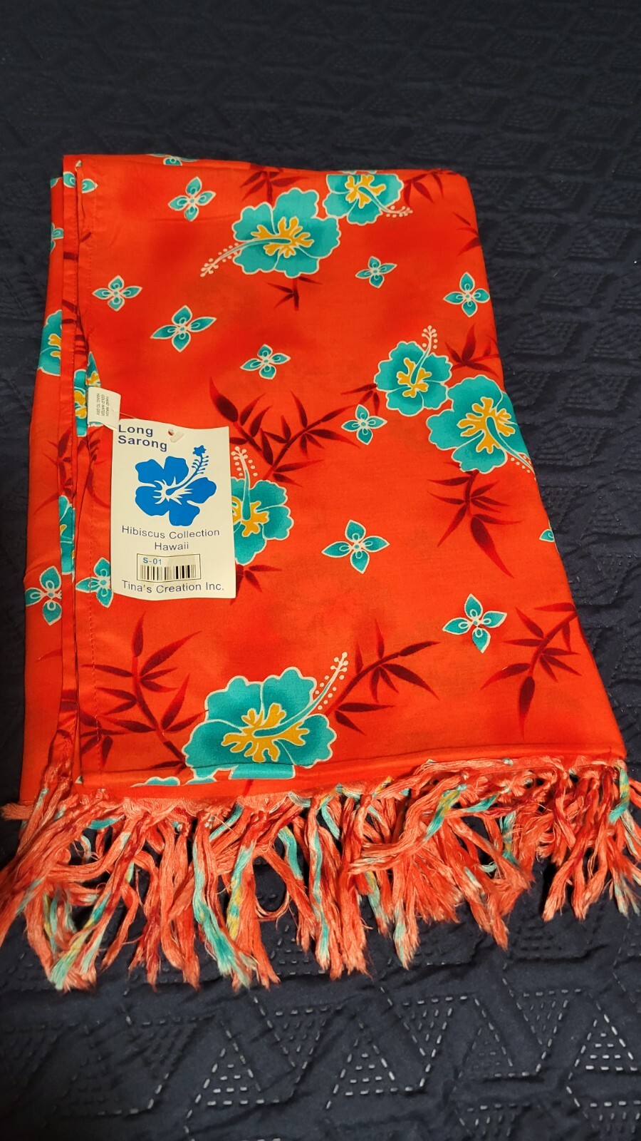 New Hibiscus Collection Hawaii Long Sarong Orange Blue & Burgundy 43″ X 62″