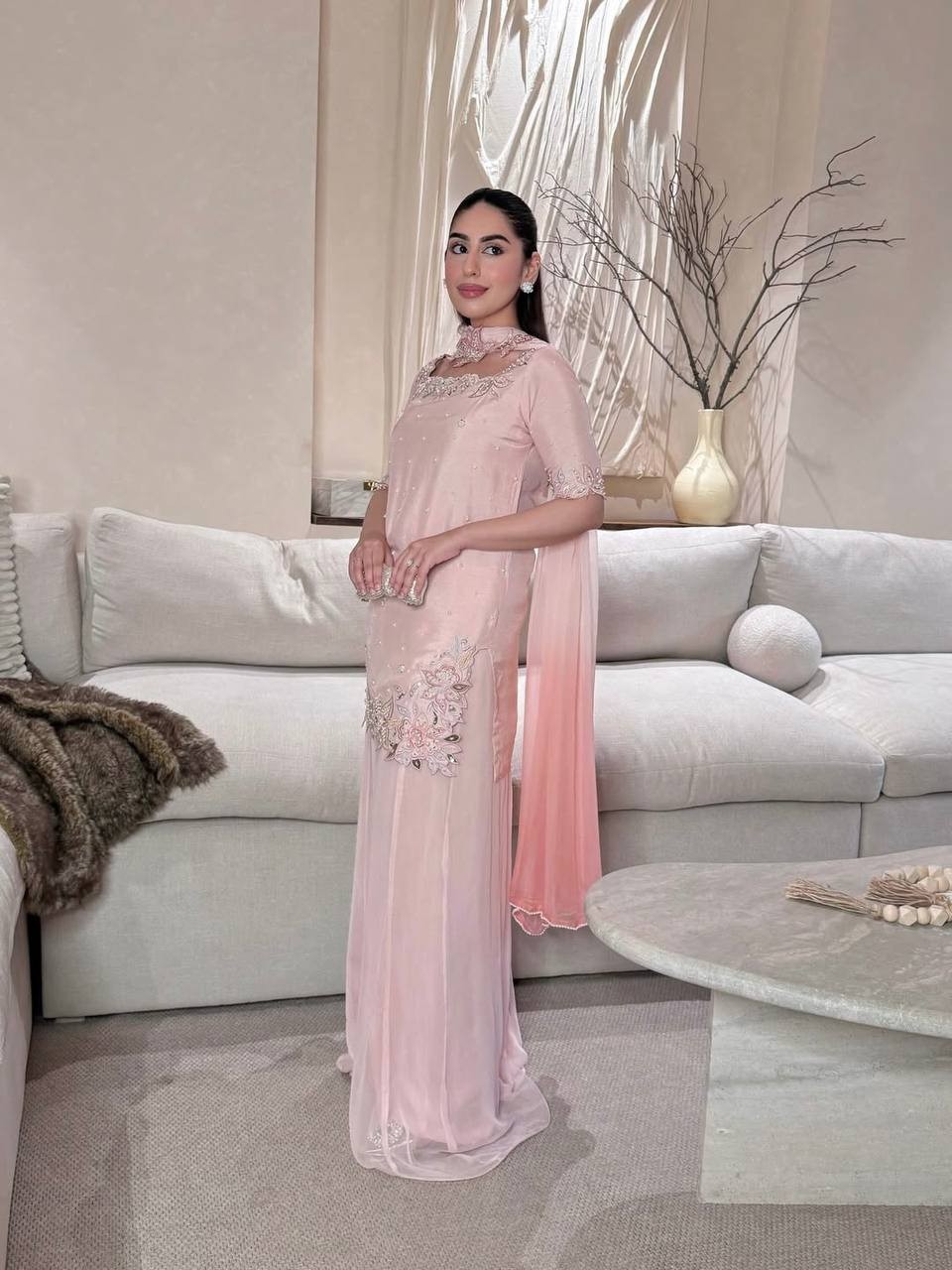 New Designer Roman Glass Silk Kurta Palazzo With Dupatta For Party Wear