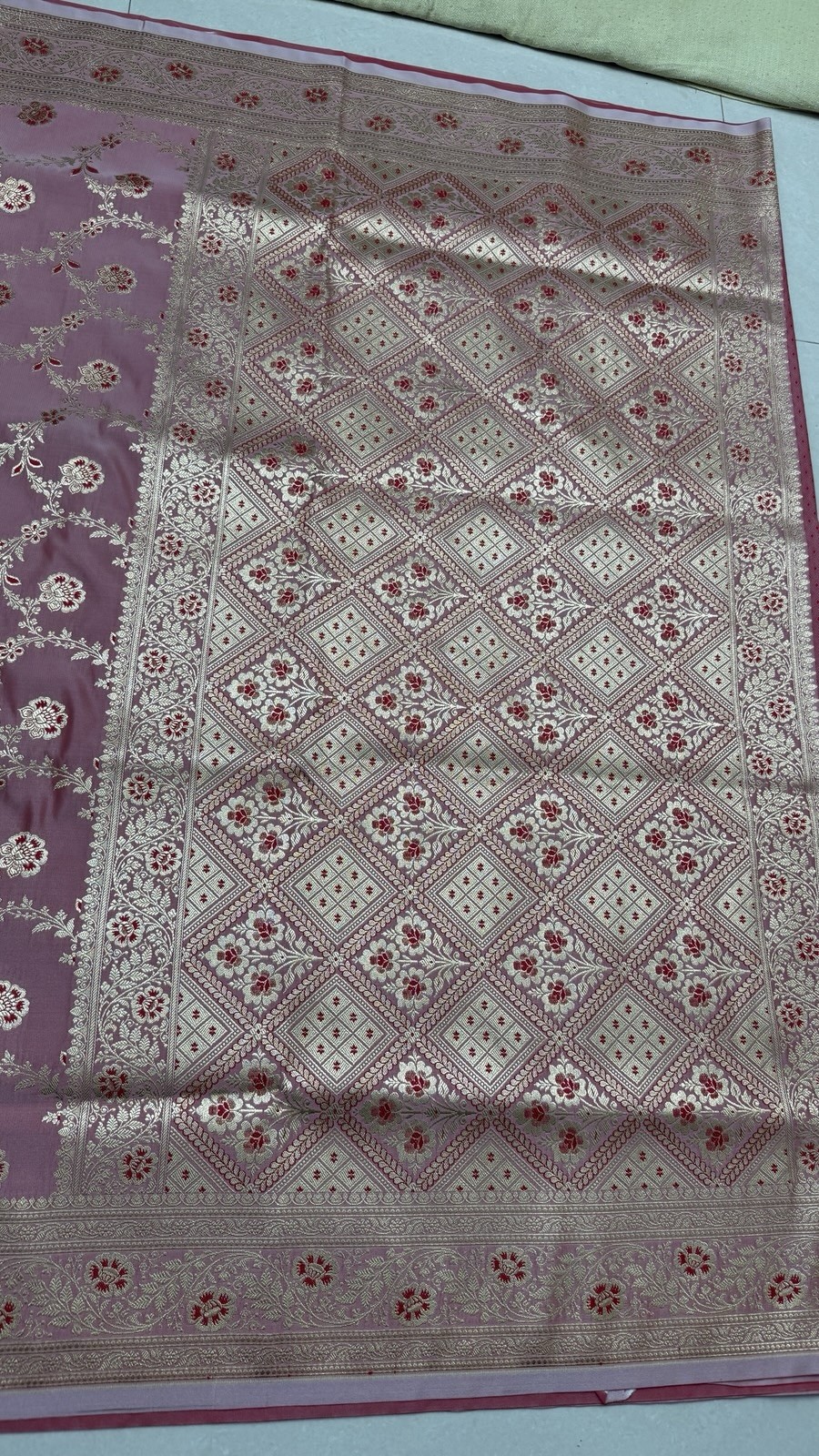 Pure Katan Banarasi Silk Saree, Dusty Pink Silver Zari Handwoven Bridal Wedding