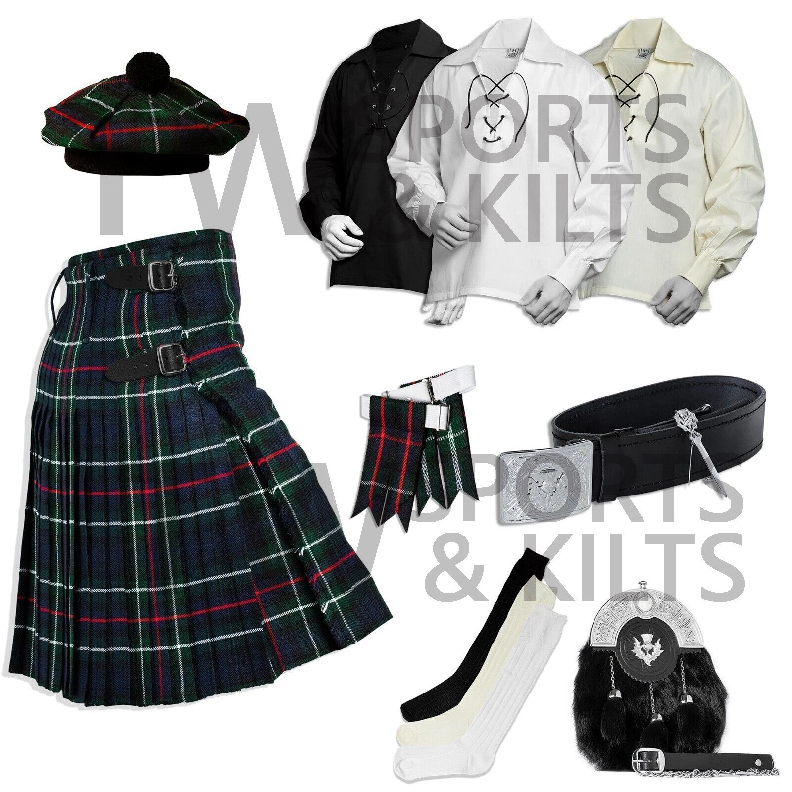 Scottish Men’s Outfit Mackenzie Tartan Kilt Set – 10 Pieces Kilt Accessories