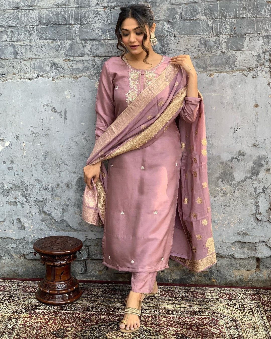 Women Party Wear Kurti Pant Dupatta Set Indian Pakistani Top Tunic Salwar Suit