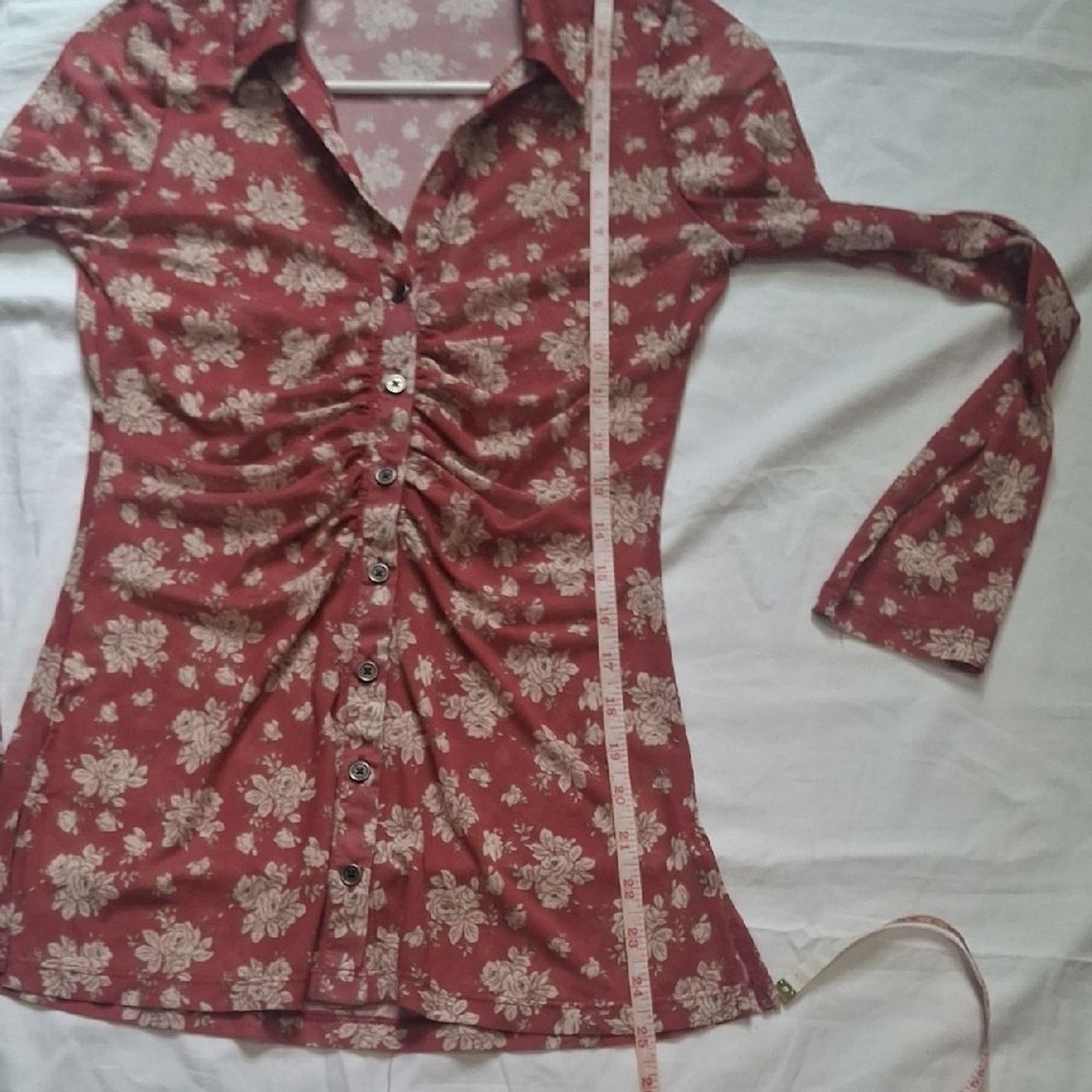 Altar’d State Wome’s Red Ruched Long Sleeve Blouse Size XS