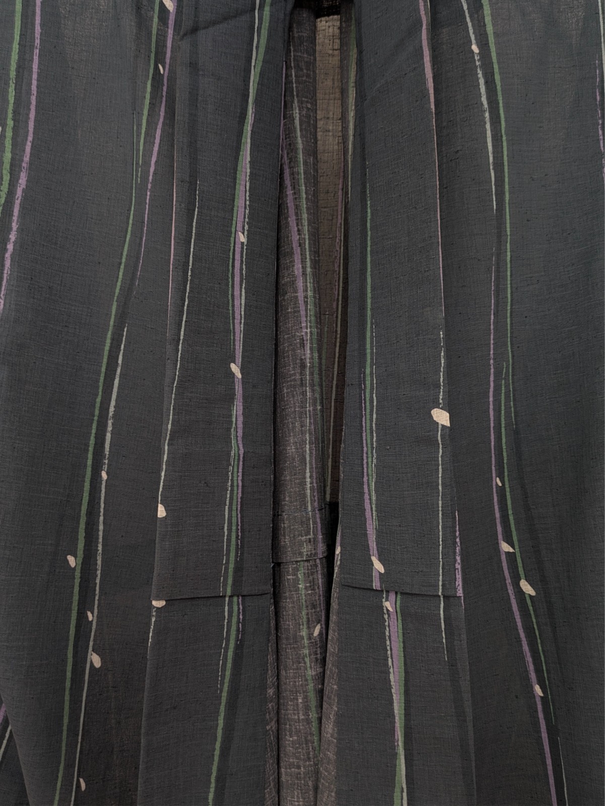 Japanese Summer Kimono Polyester Gray Green Stripes Petals Washable Usumono