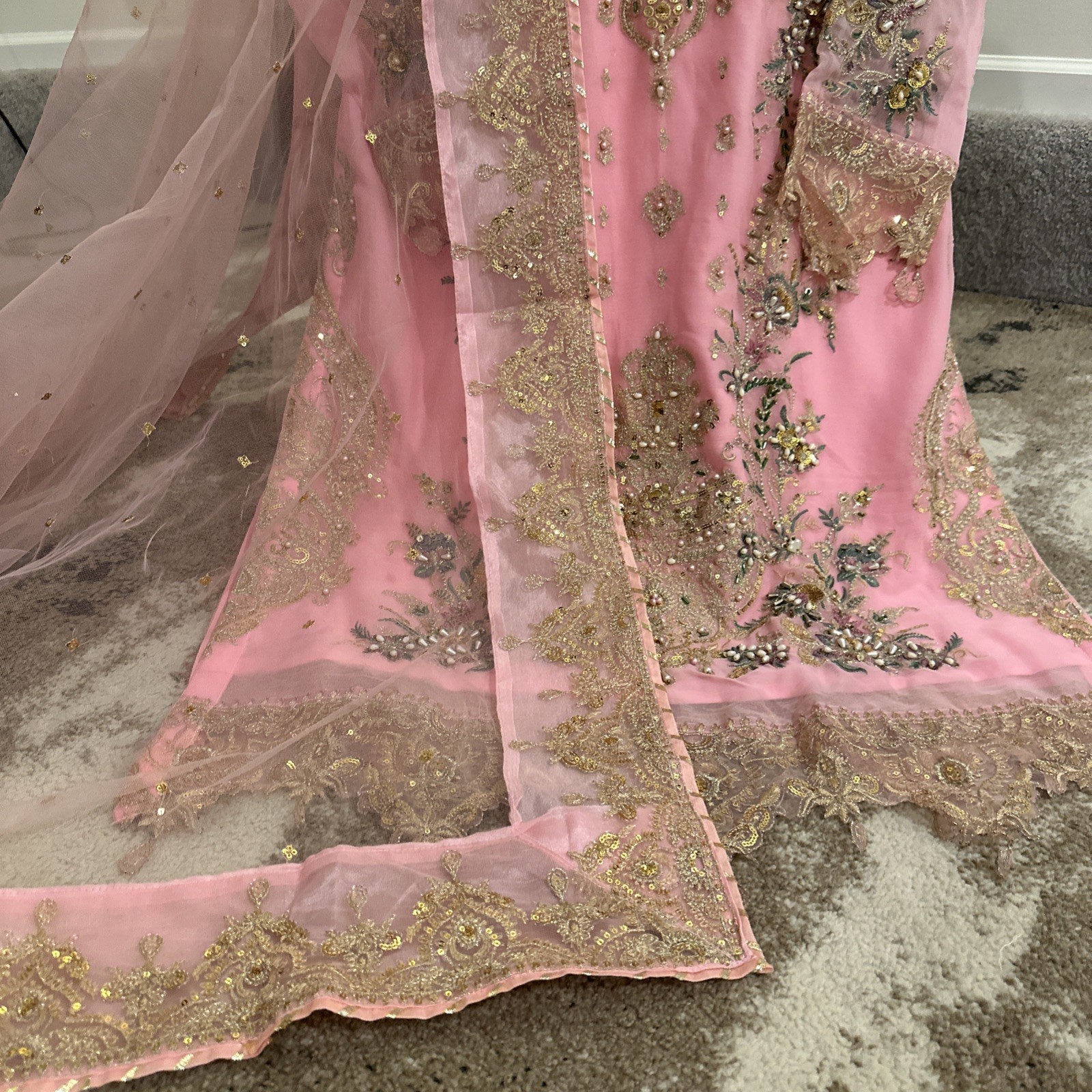 Pakistani Indian salwar kameez Embroidered Chiffon Long Duppatta Bust 42