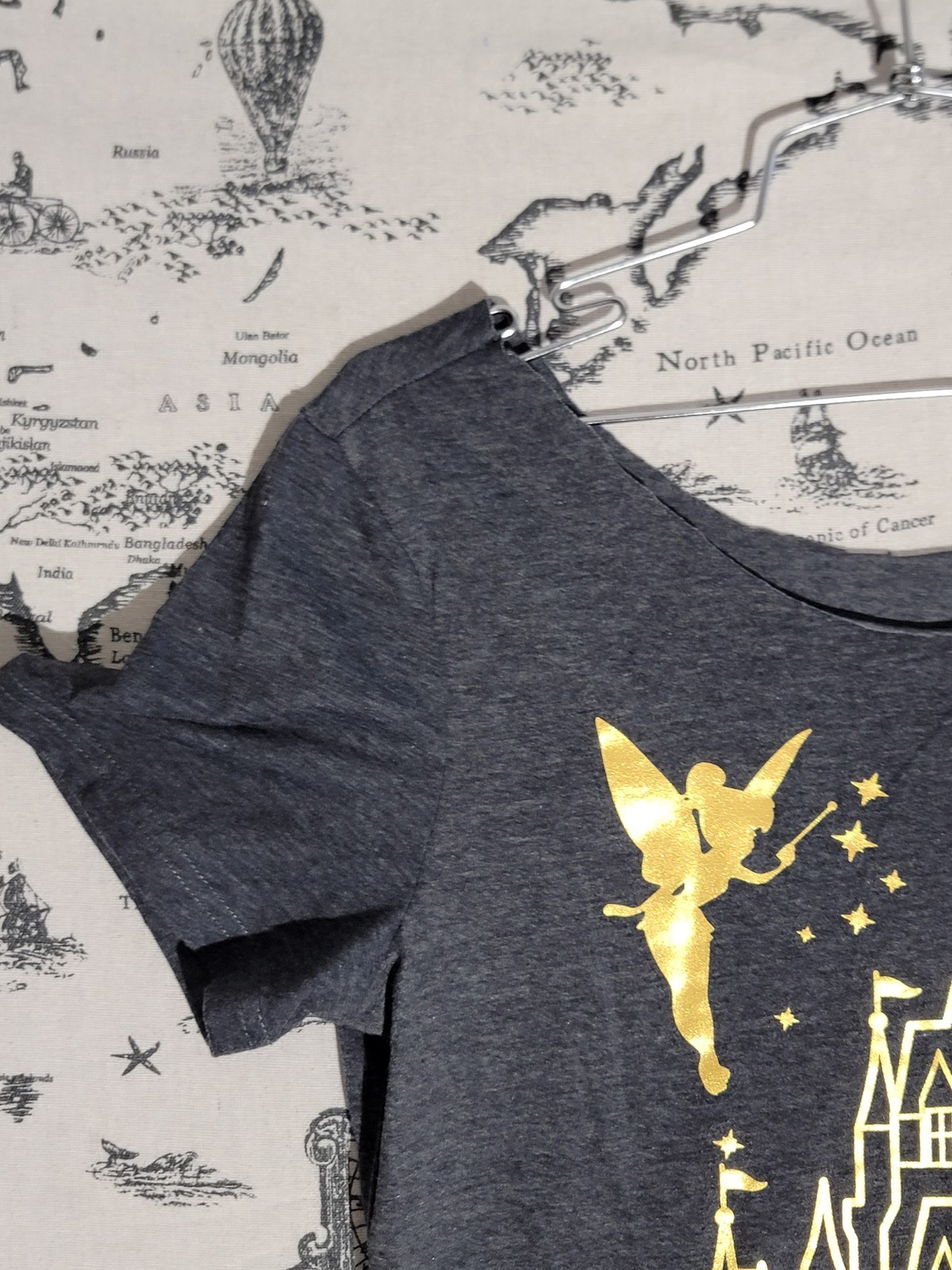 Disney Fairy Castle T-Shirt Women’s Gold Foil Print Short Sleeve Top