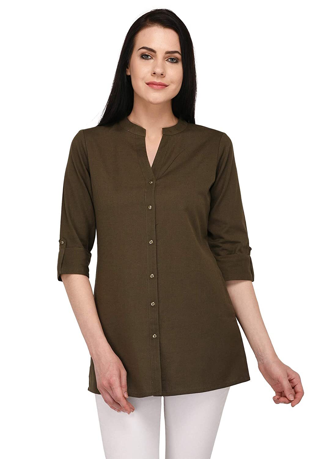 Cotton Top Kurti For Women Solid Straight Mandarin Collar Kurta Dress