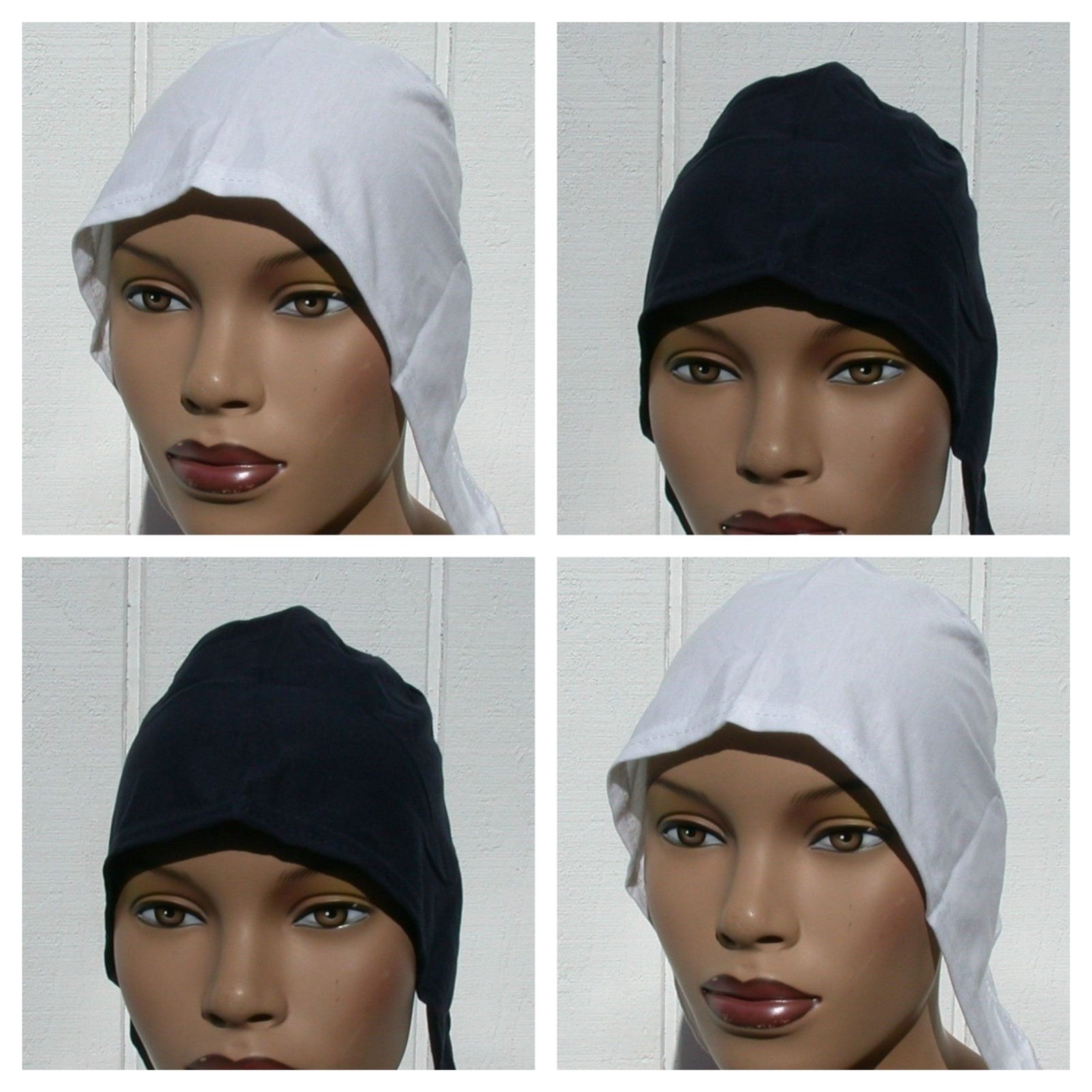 Set 4 Cotton Tie Back Bonnet Hijab Undercap Modern Skullcap Black White