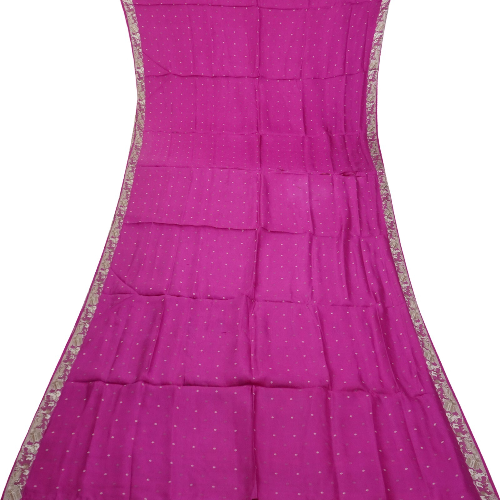 Vintage Magenta Pink Sarees 100% Pure Silk Printed Indian Sari 5YD Craft Fabric