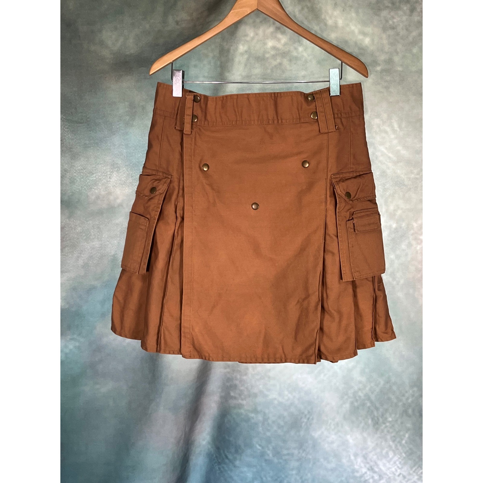 Modern Kilts Mens Brown Utility Cargo Kilt Snap Front Pleated Festival Size 38