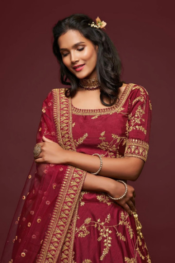 New Maroon Color Art Silk Lehenga Choli With Fancy Dupatta For Function Wear