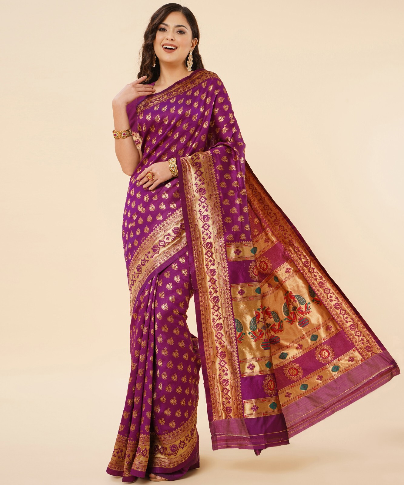 Areca Designer Paithni Brocade Mor saree blouses women Saree Cut – 5.5 Meter