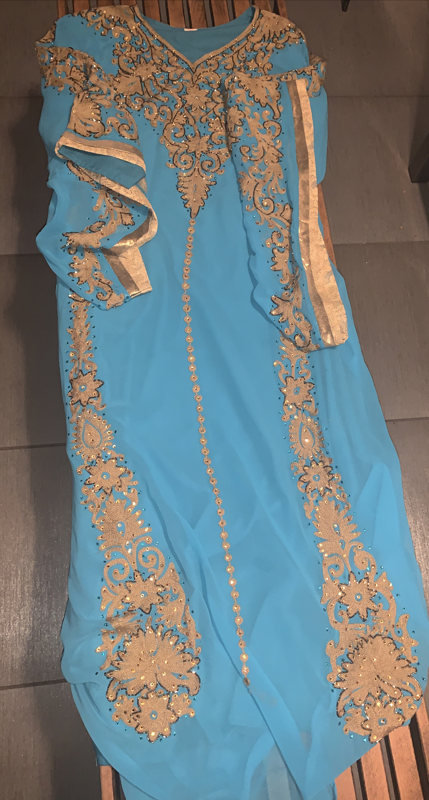 Indian Pakistani Women’s Jeweled Aqua Embroidered/Jeweled Dress Size S