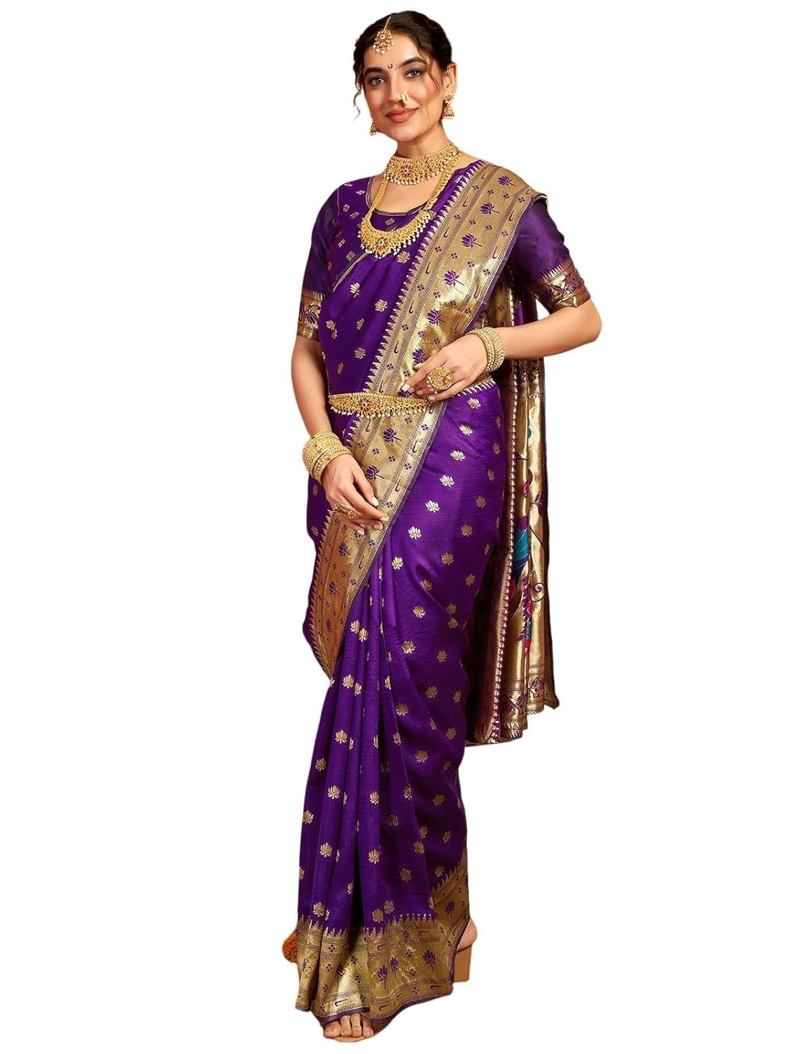 Women’s Silk Paithani Jacquard Weaving Saree with Unstitched Blouse Piece