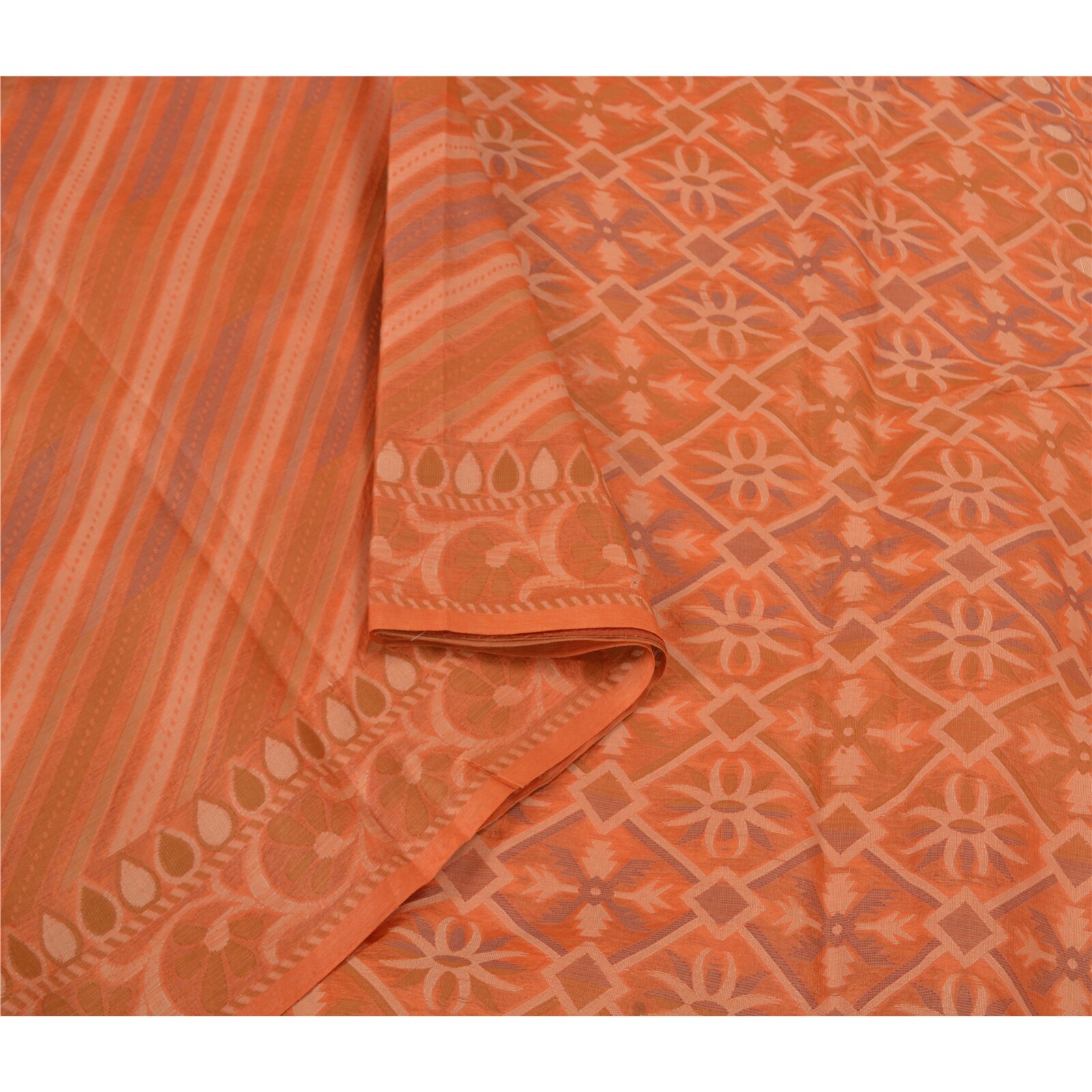 Sanskriti Vintage Peach Sarees 100% Pure Silk Woven Premium Sari Craft Fabric