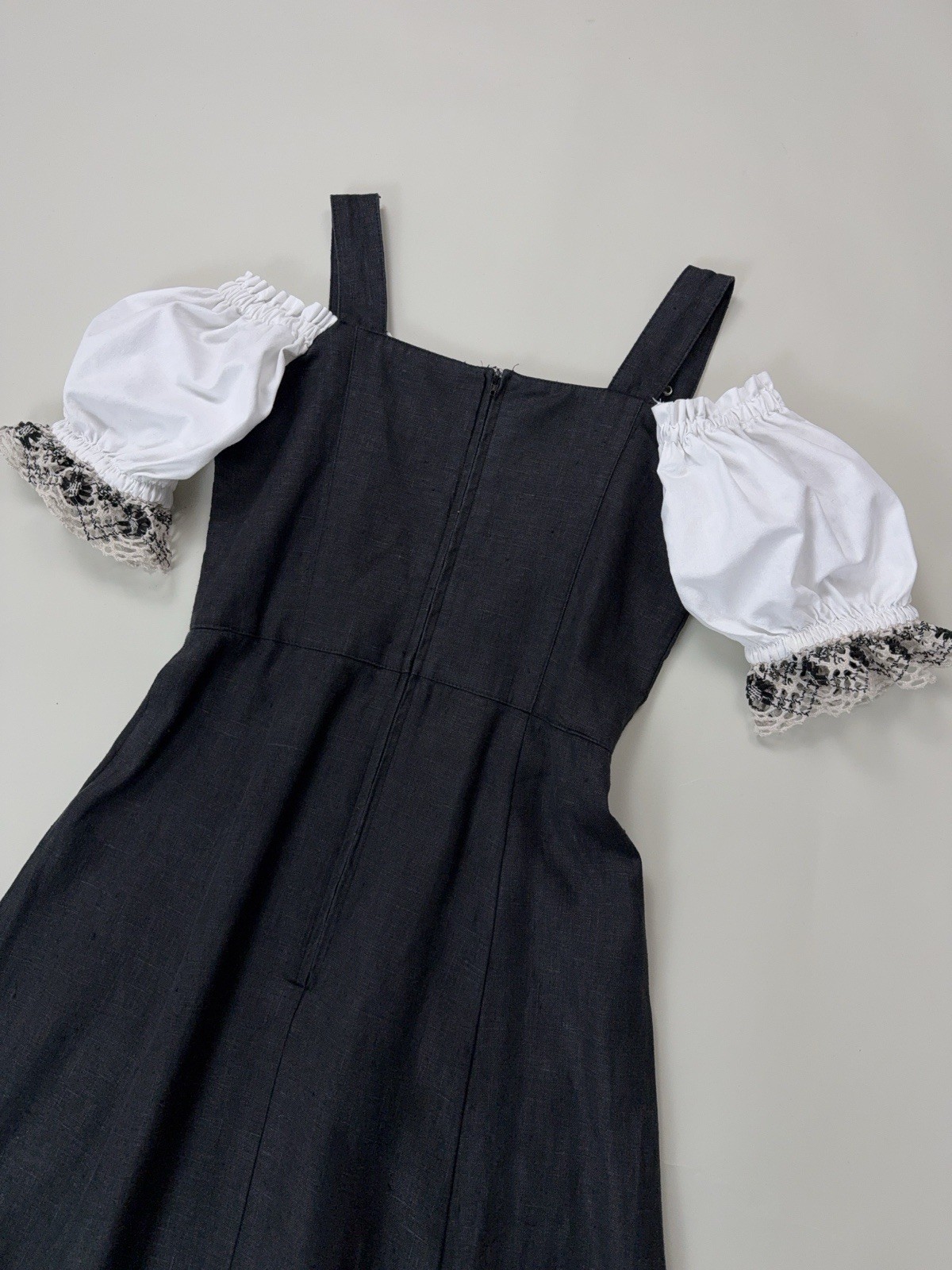 Fuchs Trachtenmoden Octoberfest Folk Linen Dirndl Dress Black Beige Lace 34/XS