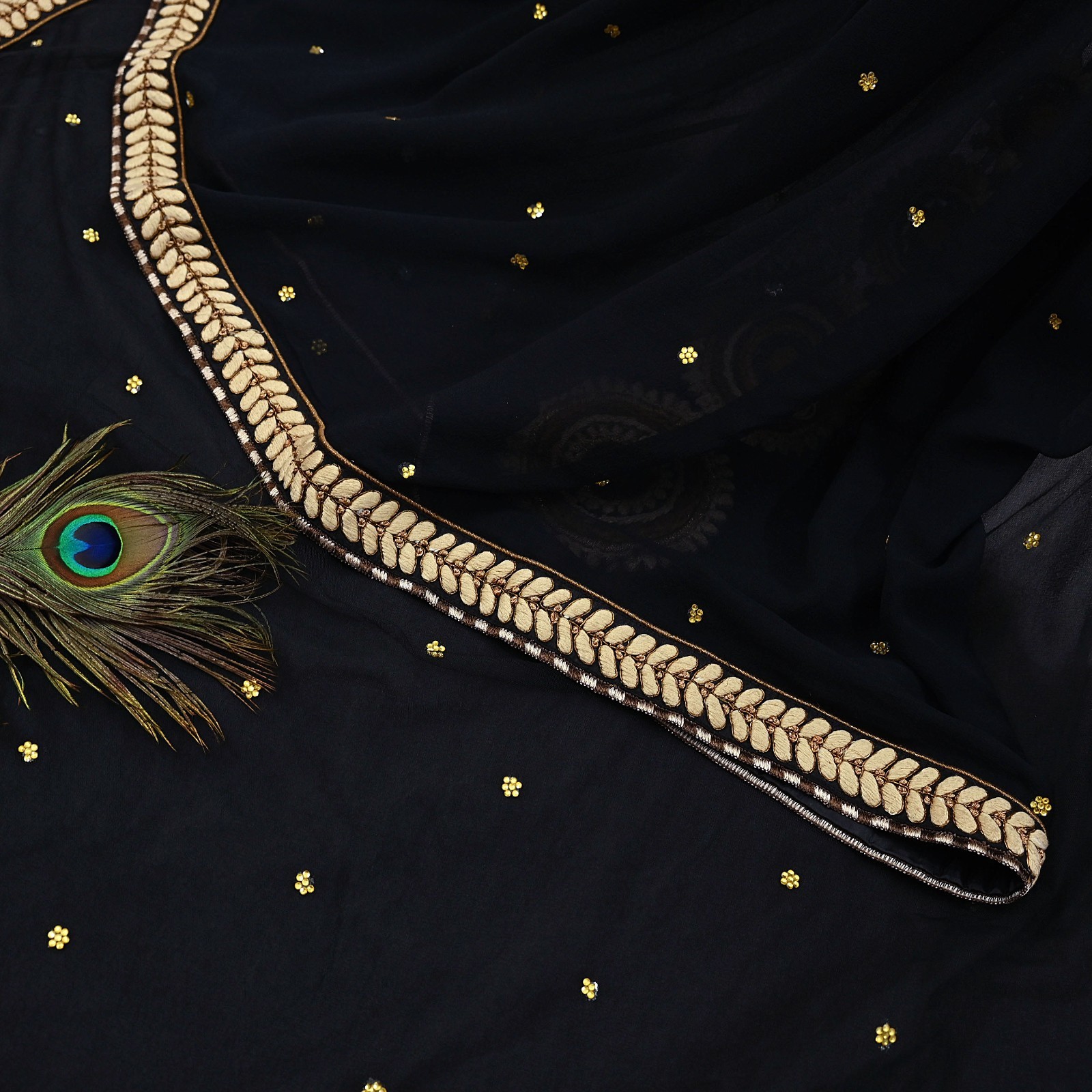 Pre-owned Saree Black Pure Georgette Silk & Net Hand Embroidered Sabyasachi Sari