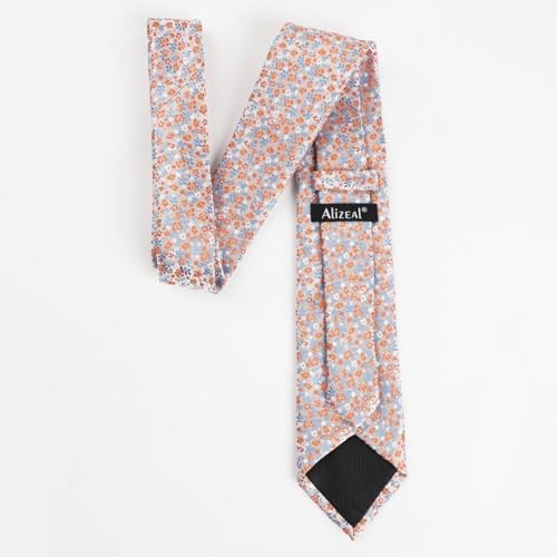 Mens 3.15inches Exquisite Floral Tie with Small Flower A142-light Blue/ Orange