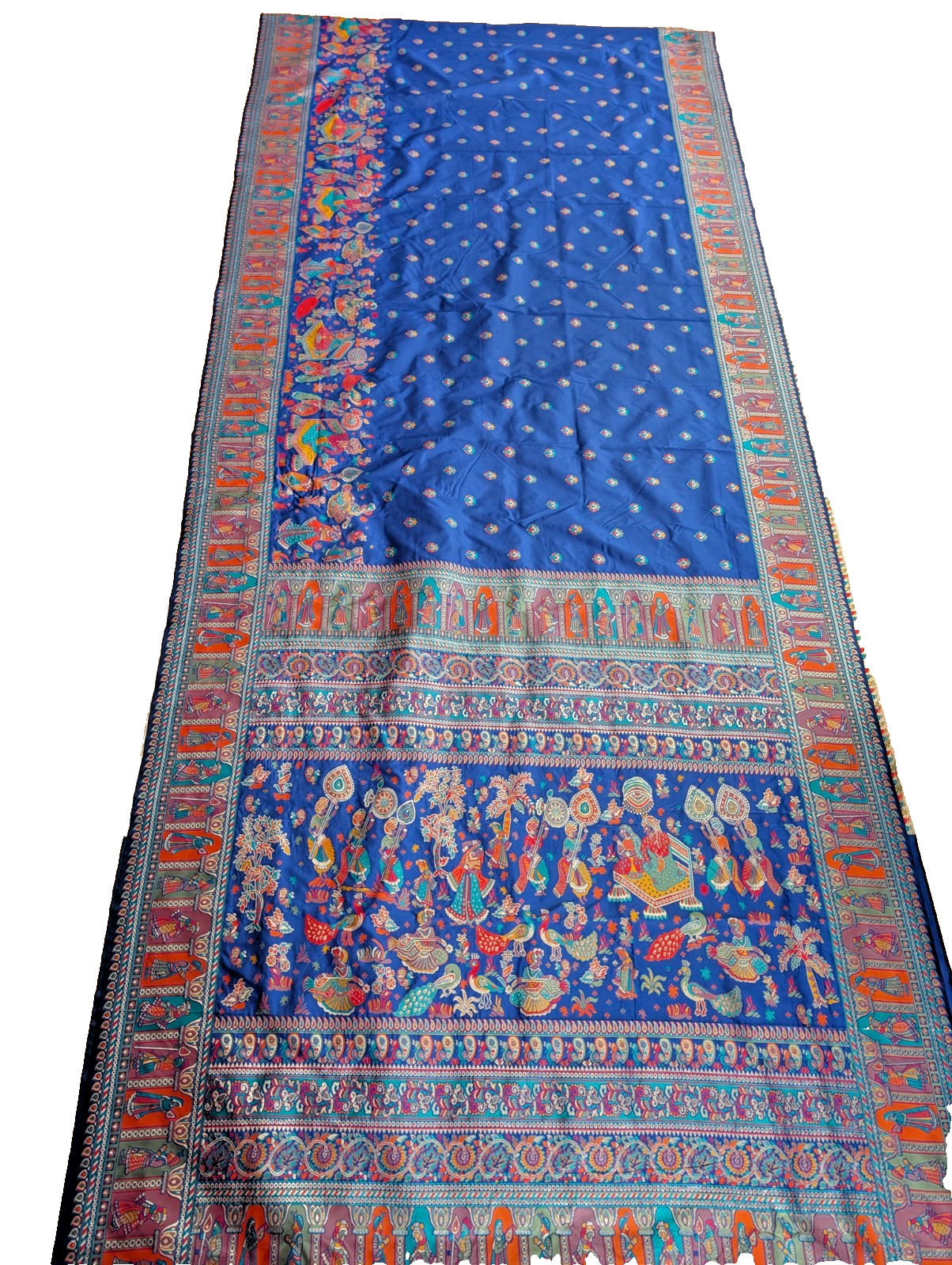 Silk Saree &Blouse Blue Muticolor Thread Zari Weaving Wedding Party Festive Wear