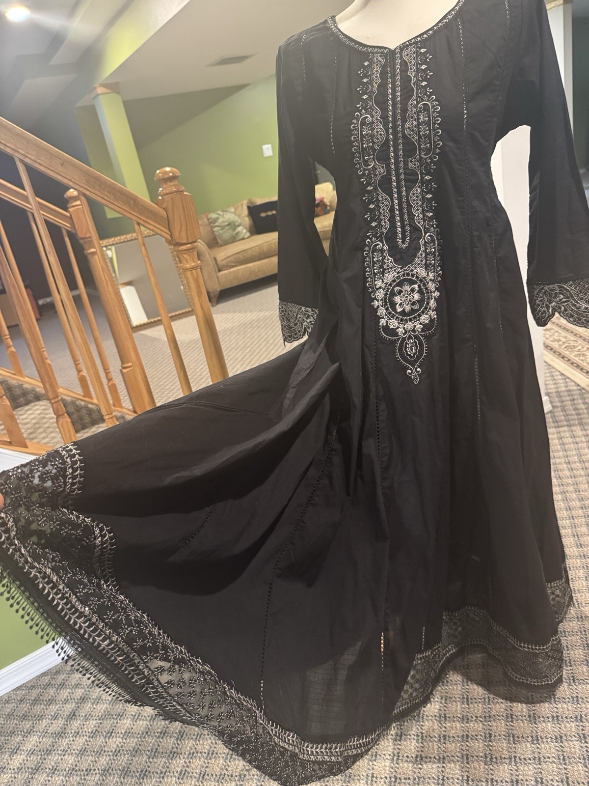 Eid Sale Pakistani Indian Designer Maria B Black Shalwar Kameez Kaftan Dress M/L